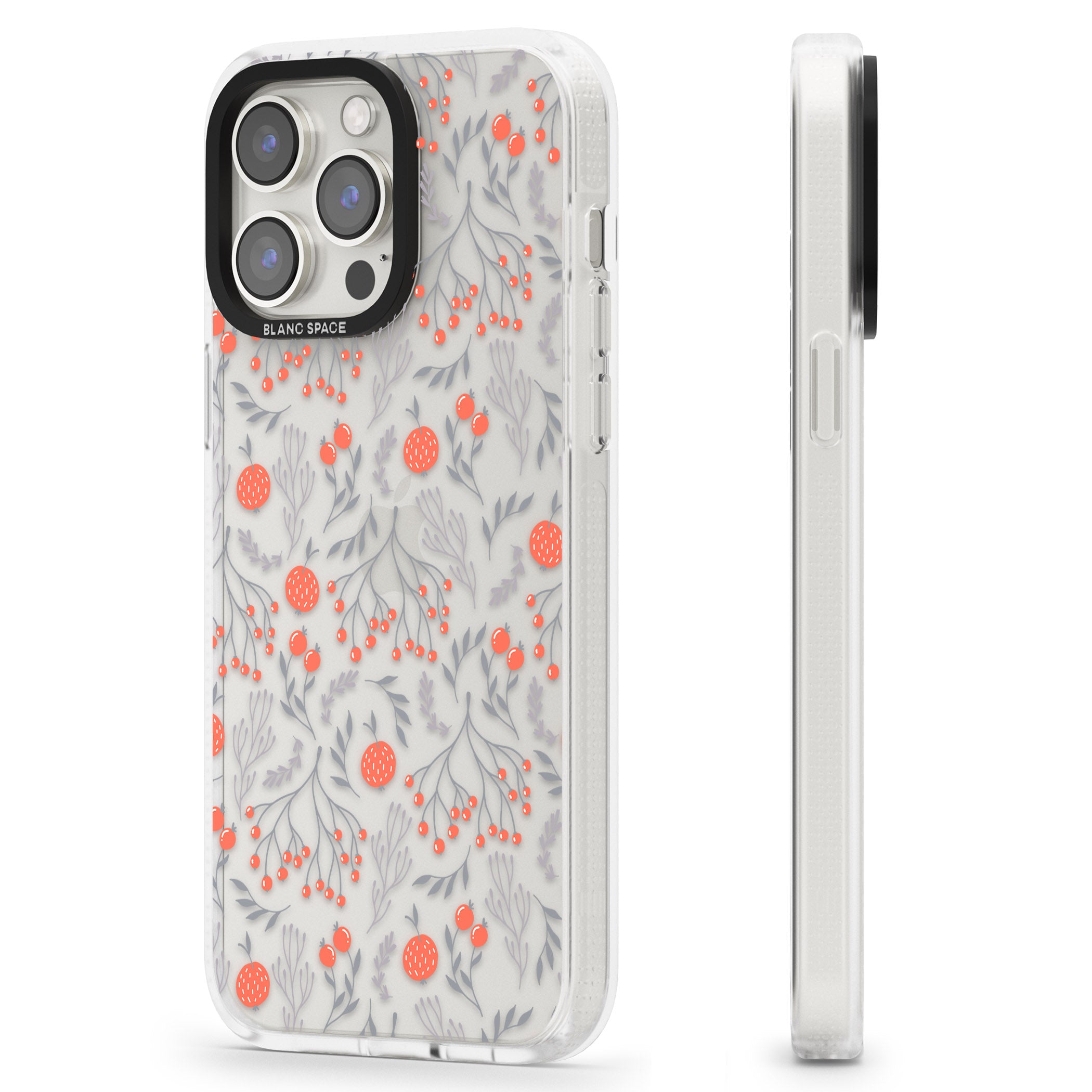Red Fruits Transparent Floral iPhone 15 Pro Max / 15 Pro / 14 Pro Max / 14 Pro / 13 Pro Clear Case Impact Air - Blanc Space