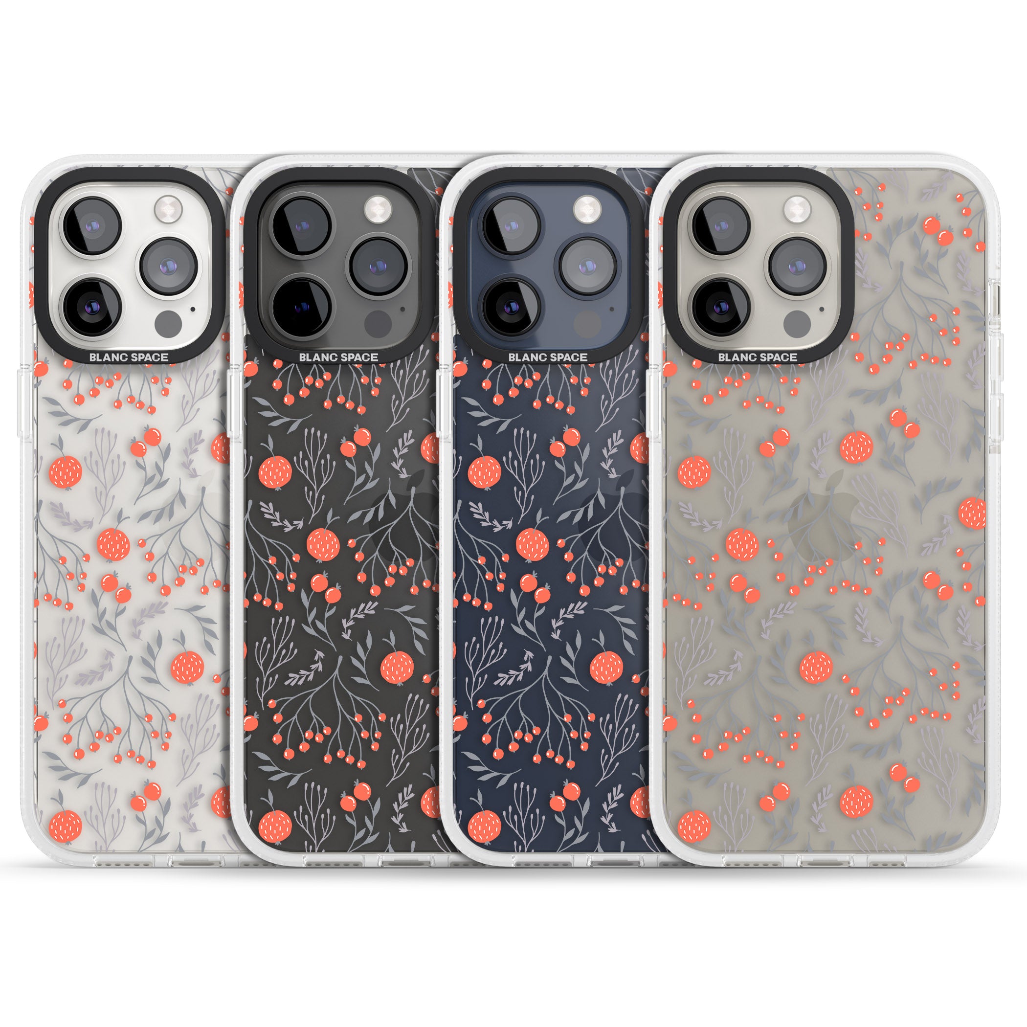 Red Fruits Transparent Floral iPhone 15 Pro Max / 15 Pro / 14 Pro Max / 14 Pro / 13 Pro Clear Case Impact Air - Blanc Space