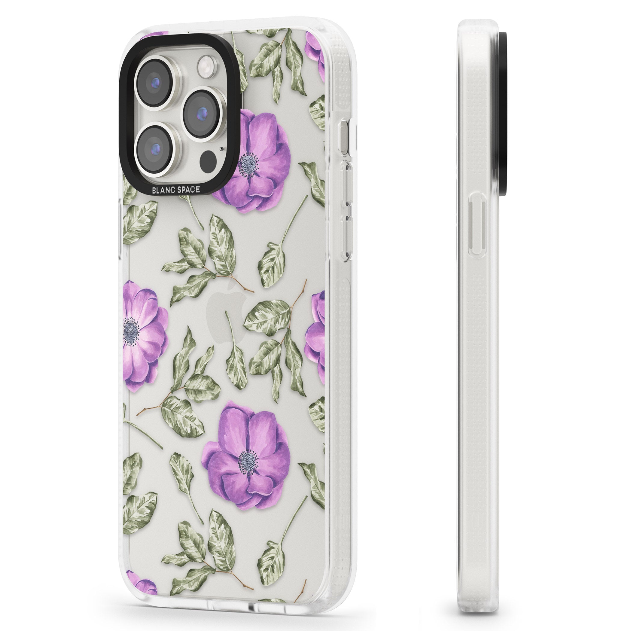 Purple Blossoms Transparent Floral iPhone 15 Pro Max / 15 Pro / 14 Pro Max / 14 Pro / 13 Pro Clear Case Impact Air - Blanc Space