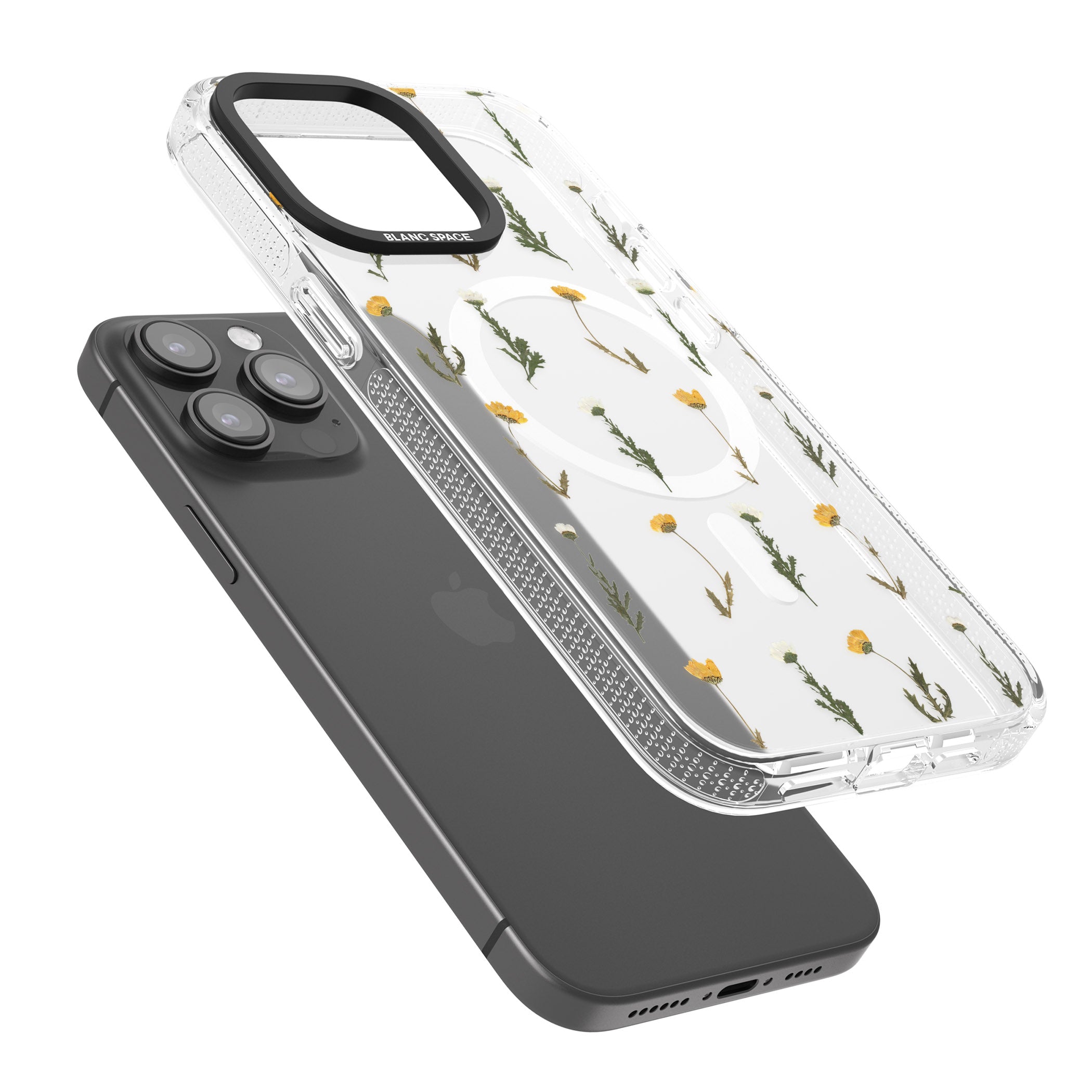 Pressed Flower iPhone 15 Pro Max / 15 Pro / 14 Pro Max / 14 Pro / 13 Pro Clear Case Impact Air - Blanc Space