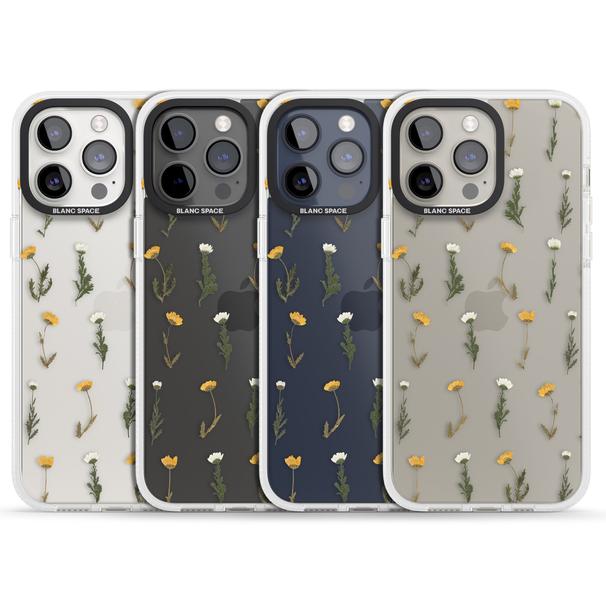 Pressed Flower iPhone 15 Pro Max / 15 Pro / 14 Pro Max / 14 Pro / 13 Pro Clear Case Impact Air - Blanc Space