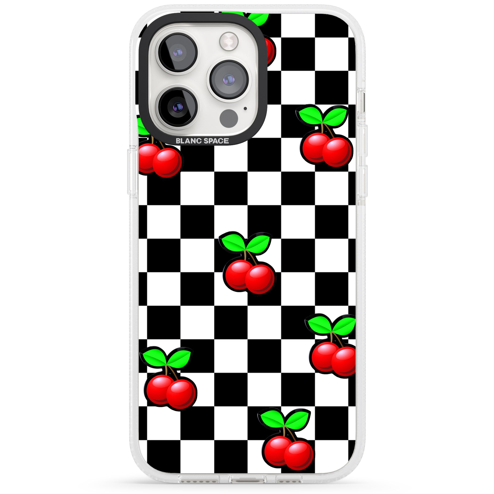 Checkered Cherry iPhone 15 Pro Max / 15 Pro / 14 Pro Max / 14 Pro / 13 Pro Clear Case Impact Air - Blanc Space