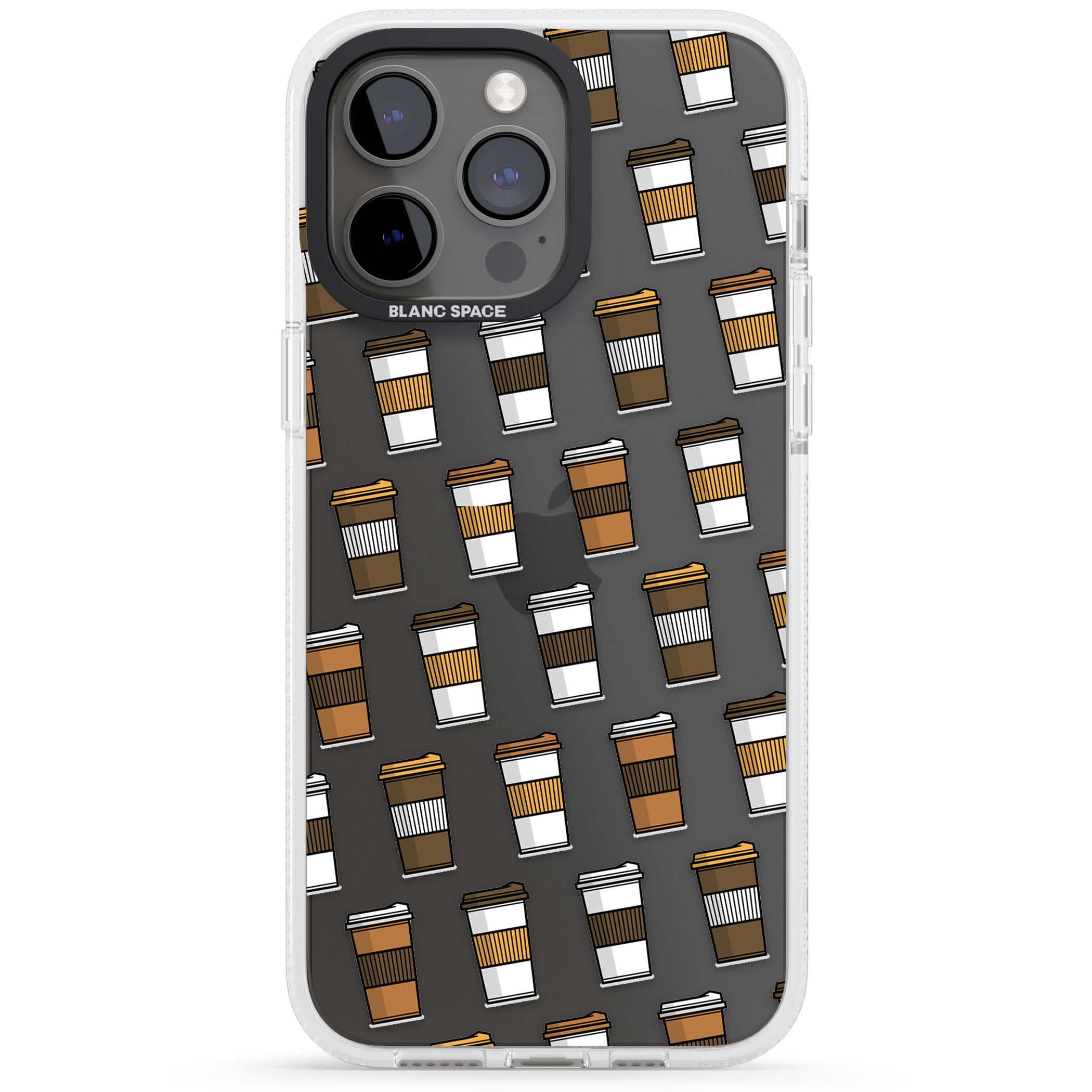 Coffee Cup Pattern iPhone 15 Pro Max / 15 Pro / 14 Pro Max / 14 Pro / 13 Pro Clear Case Impact Air - Blanc Space