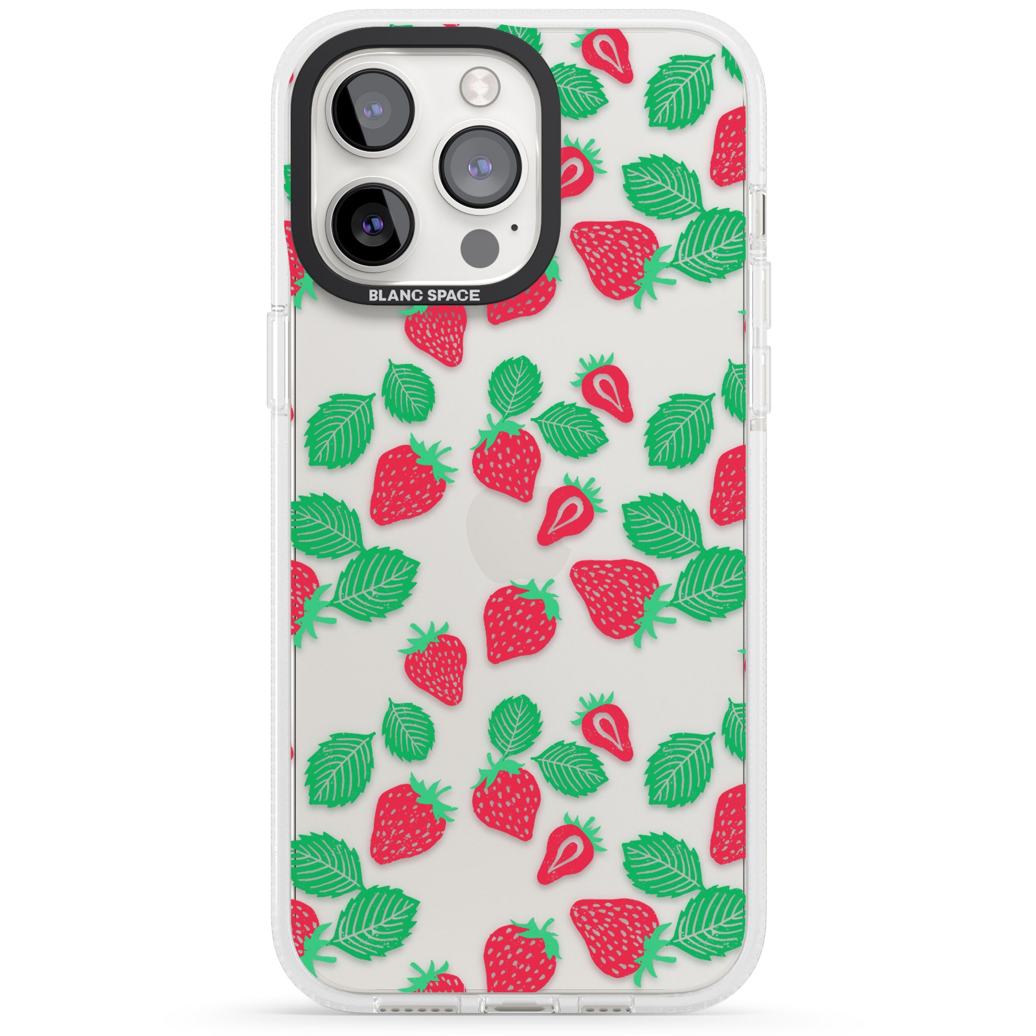 Strawberry Pattern iPhone 15 Pro Max / 15 Pro / 14 Pro Max / 14 Pro / 13 Pro Clear Case Impact Air - Blanc Space