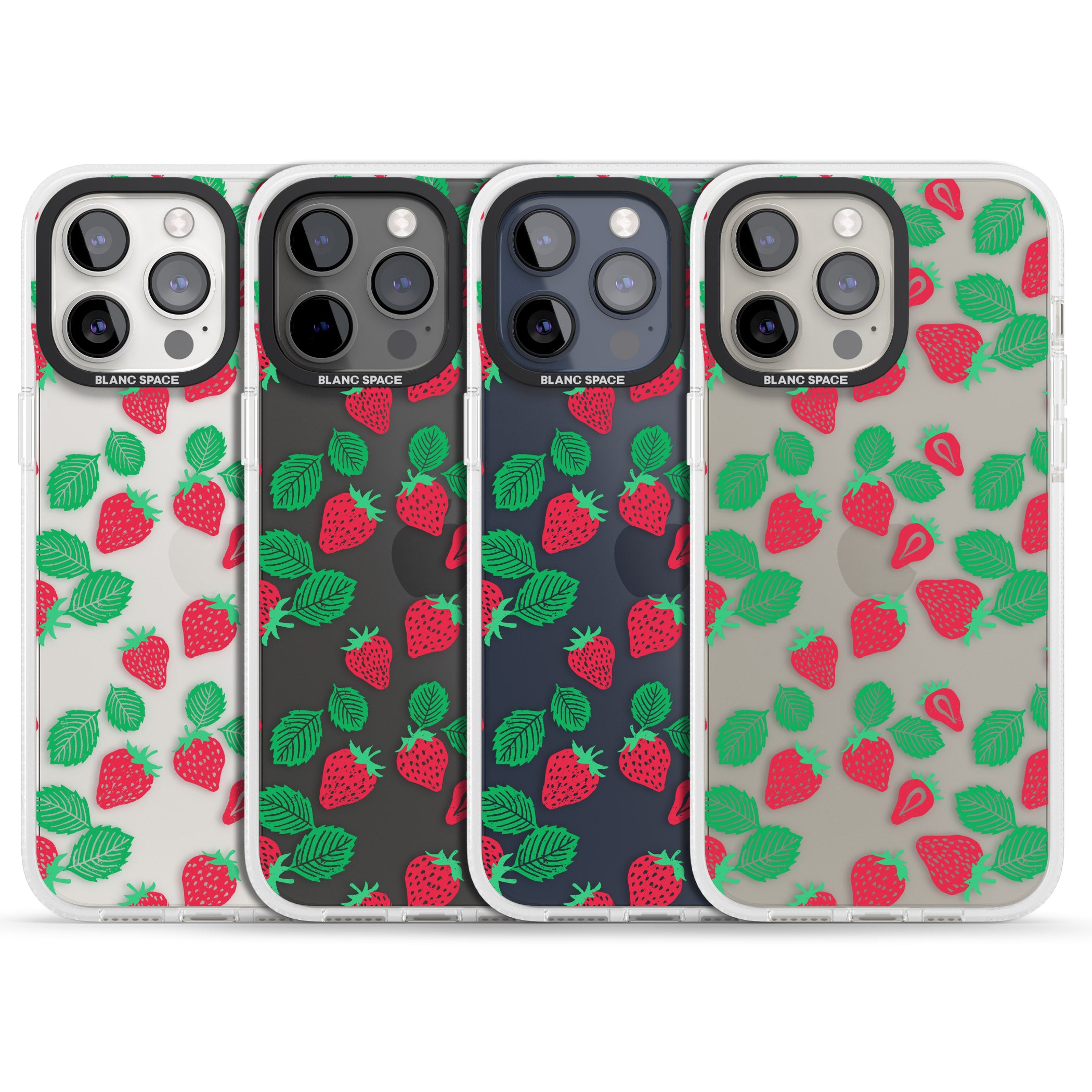 Strawberry Pattern iPhone 15 Pro Max / 15 Pro / 14 Pro Max / 14 Pro / 13 Pro Clear Case Impact Air - Blanc Space