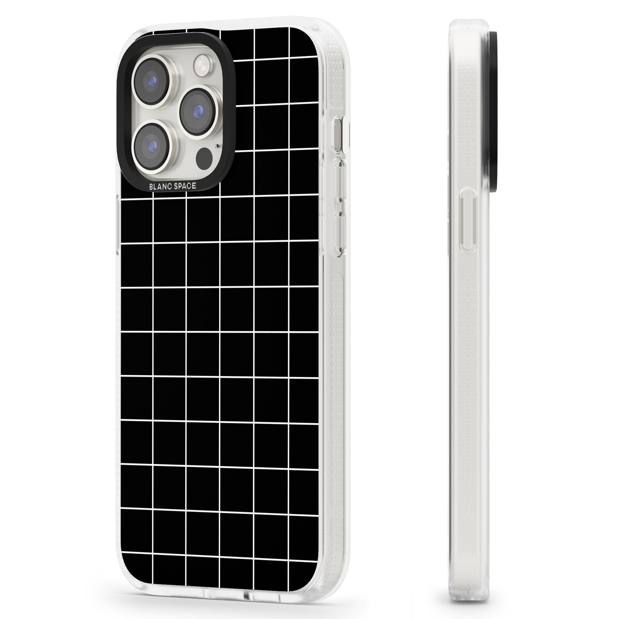 Simplistic Large Grid Pattern Black iPhone 15 Pro Max / 15 Pro / 14 Pro Max / 14 Pro / 13 Pro Clear Case Impact Air - Blanc Space