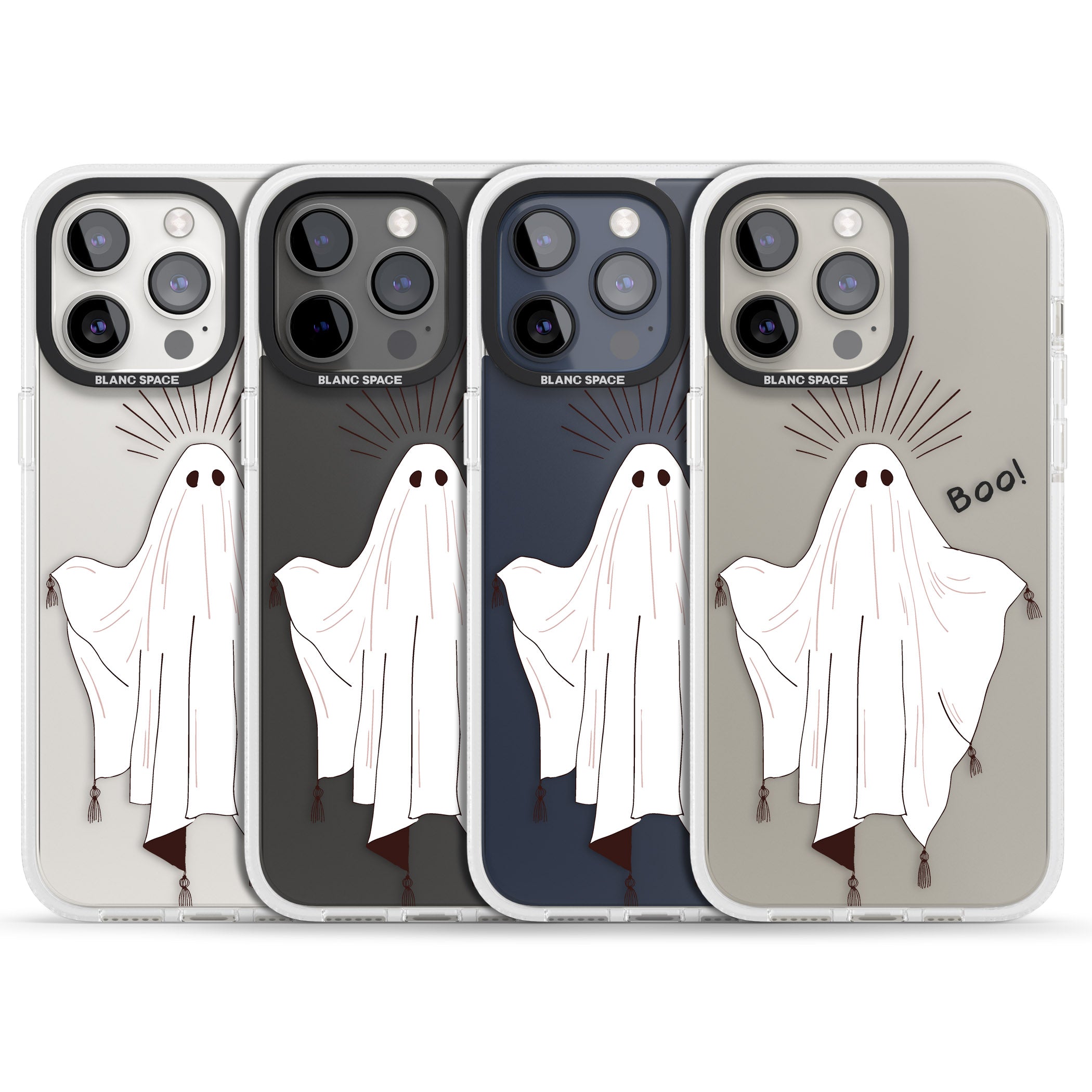 BOO! iPhone 15 Pro Max / 15 Pro / 14 Pro Max / 14 Pro / 13 Pro Clear Case Impact Air - Blanc Space