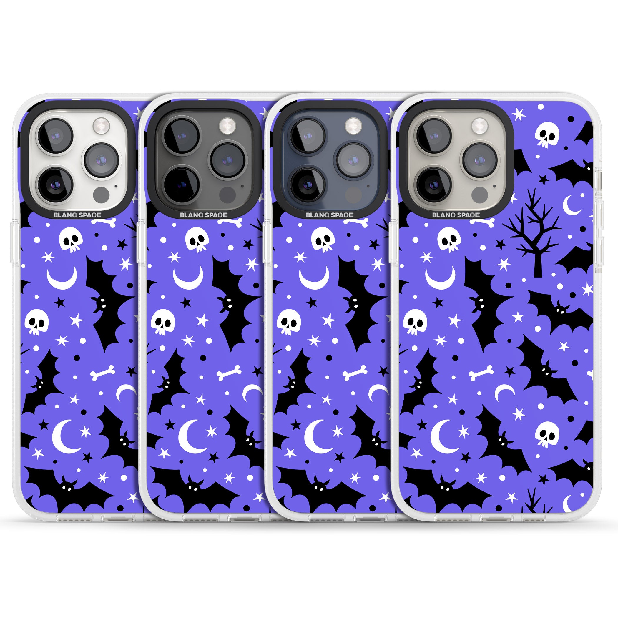 Bats n' Bones Pattern iPhone 15 Pro Max / 15 Pro / 14 Pro Max / 14 Pro / 13 Pro Clear Case Impact Air - Blanc Space