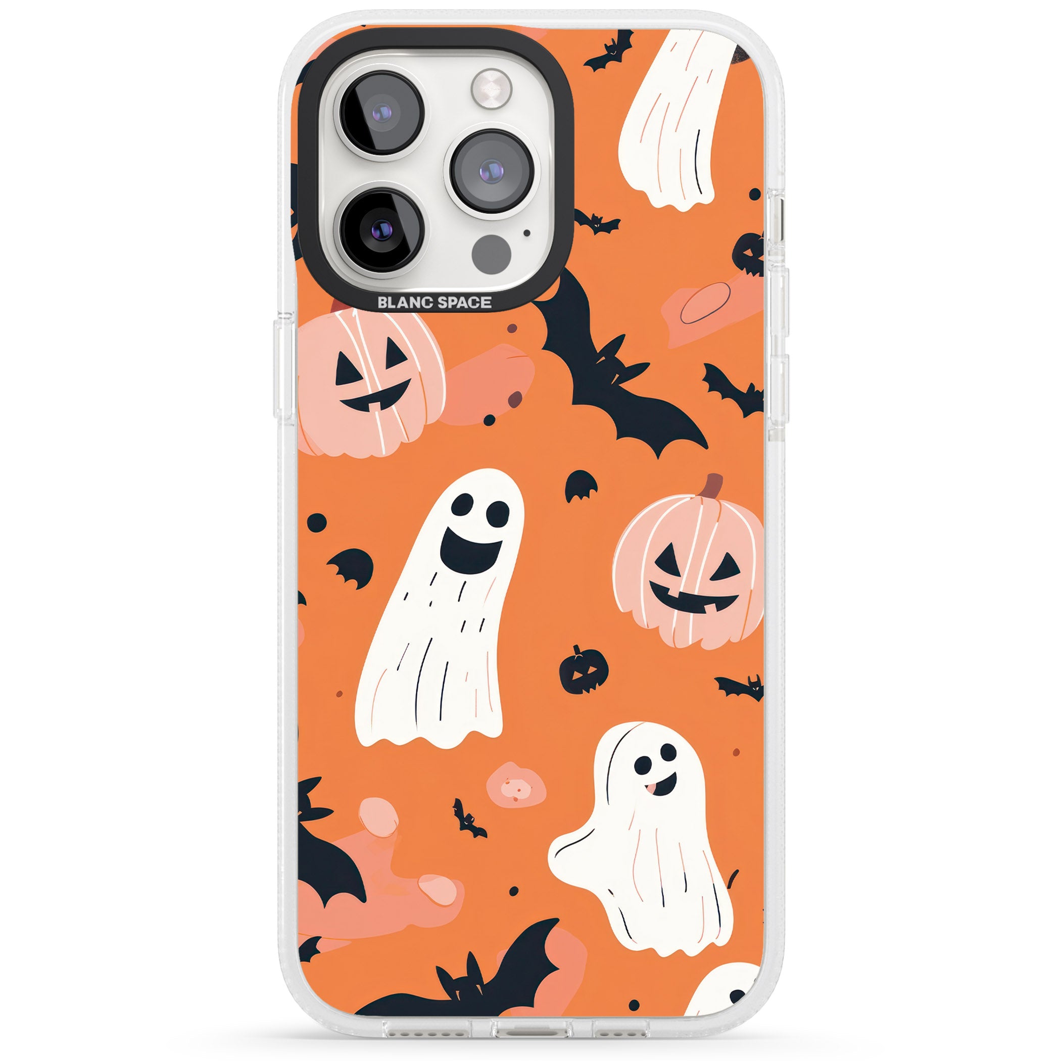 Orange Halloween Pattern iPhone 15 Pro Max / 15 Pro / 14 Pro Max / 14 Pro / 13 Pro Clear Case Impact Air - Blanc Space