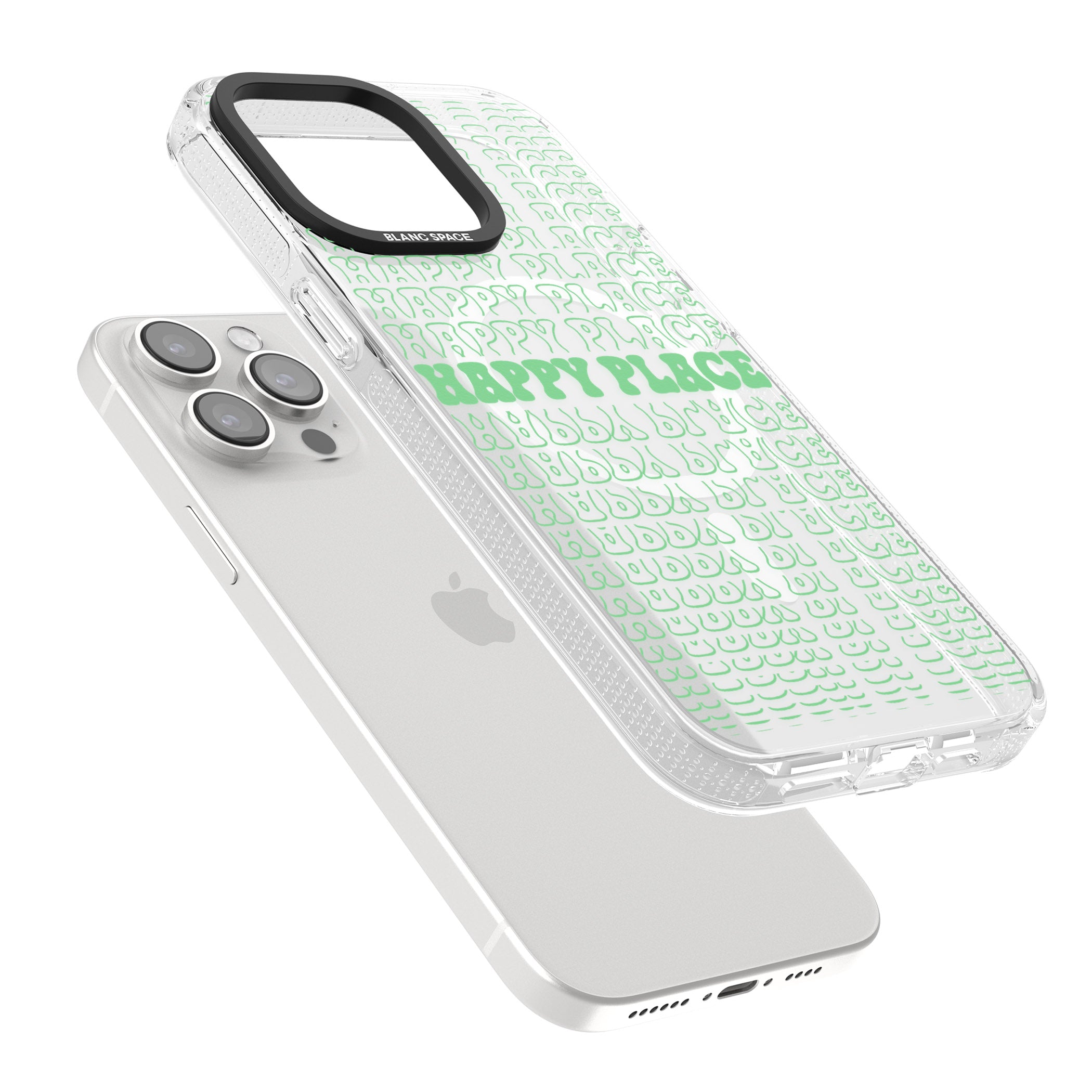 Happy Place (Green) iPhone 15 Pro Max / 15 Pro / 14 Pro Max / 14 Pro / 13 Pro Clear Case Impact Air - Blanc Space