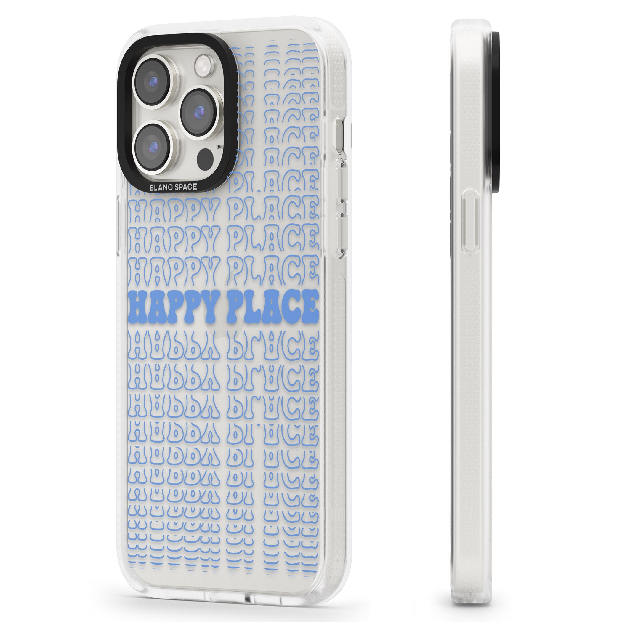 Happy Place (Blue) iPhone 15 Pro Max / 15 Pro / 14 Pro Max / 14 Pro / 13 Pro Clear Case Impact Air - Blanc Space