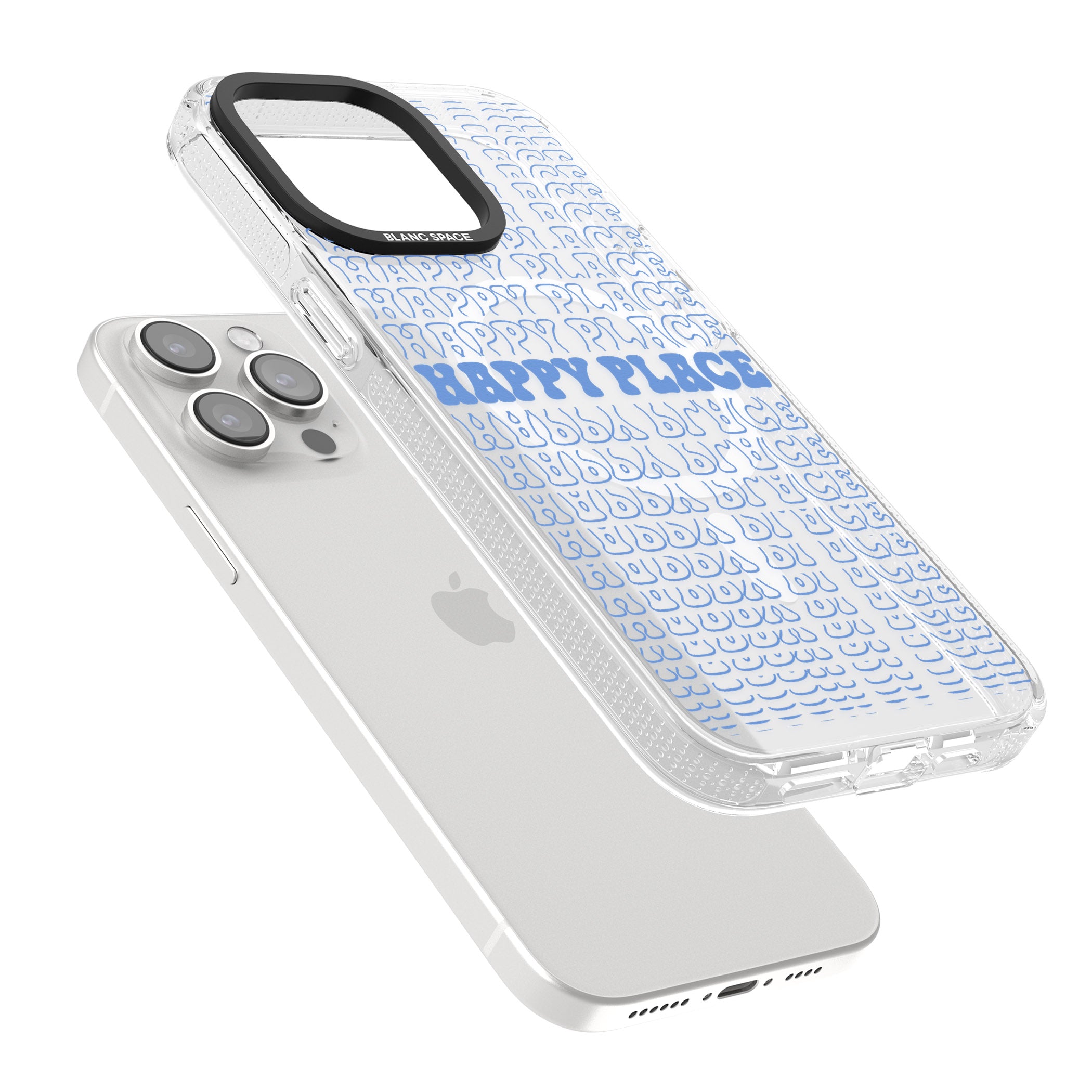 Happy Place (Blue) iPhone 15 Pro Max / 15 Pro / 14 Pro Max / 14 Pro / 13 Pro Clear Case Impact Air - Blanc Space