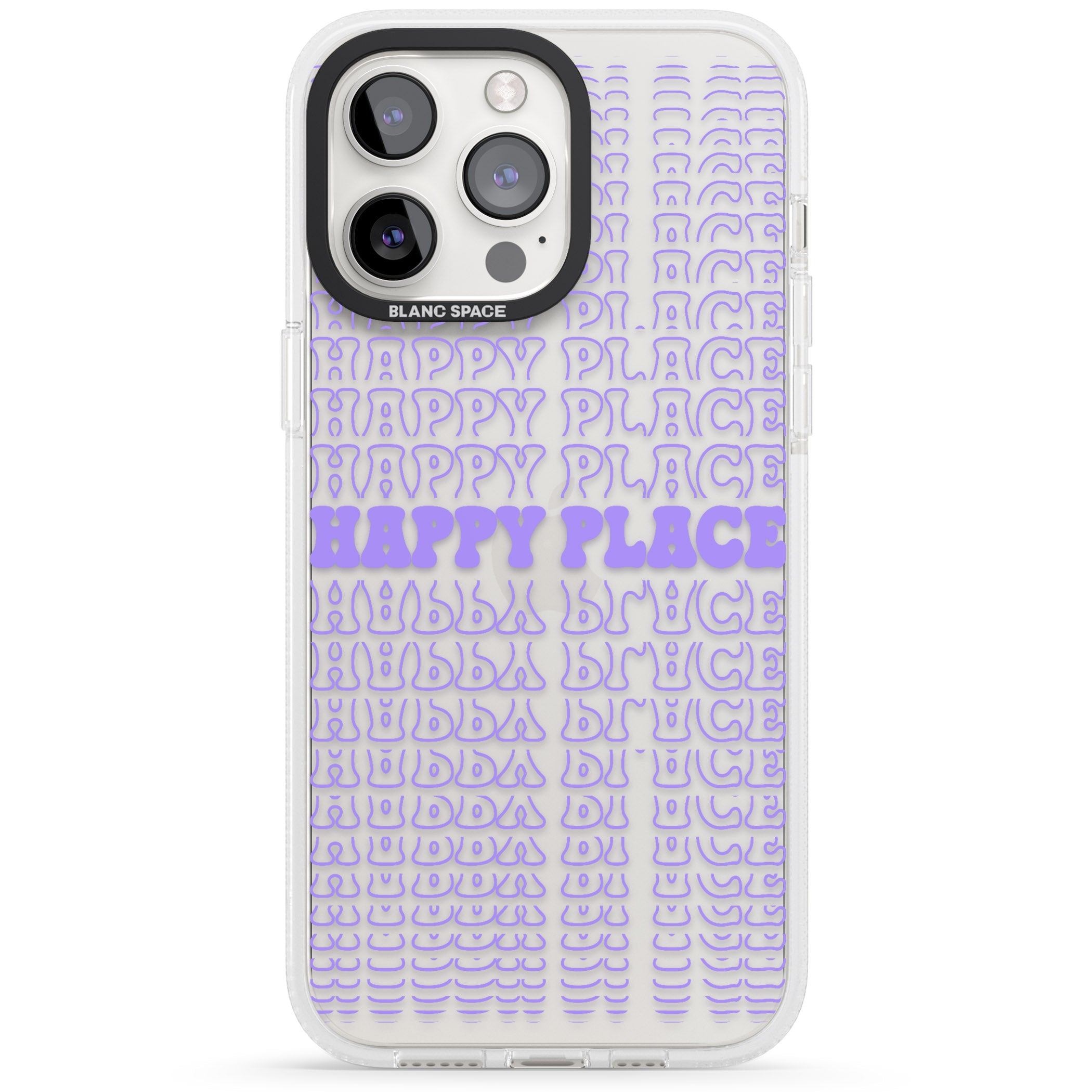 Happy Place (Purple) iPhone 15 Pro Max / 15 Pro / 14 Pro Max / 14 Pro / 13 Pro Clear Case Impact Air - Blanc Space