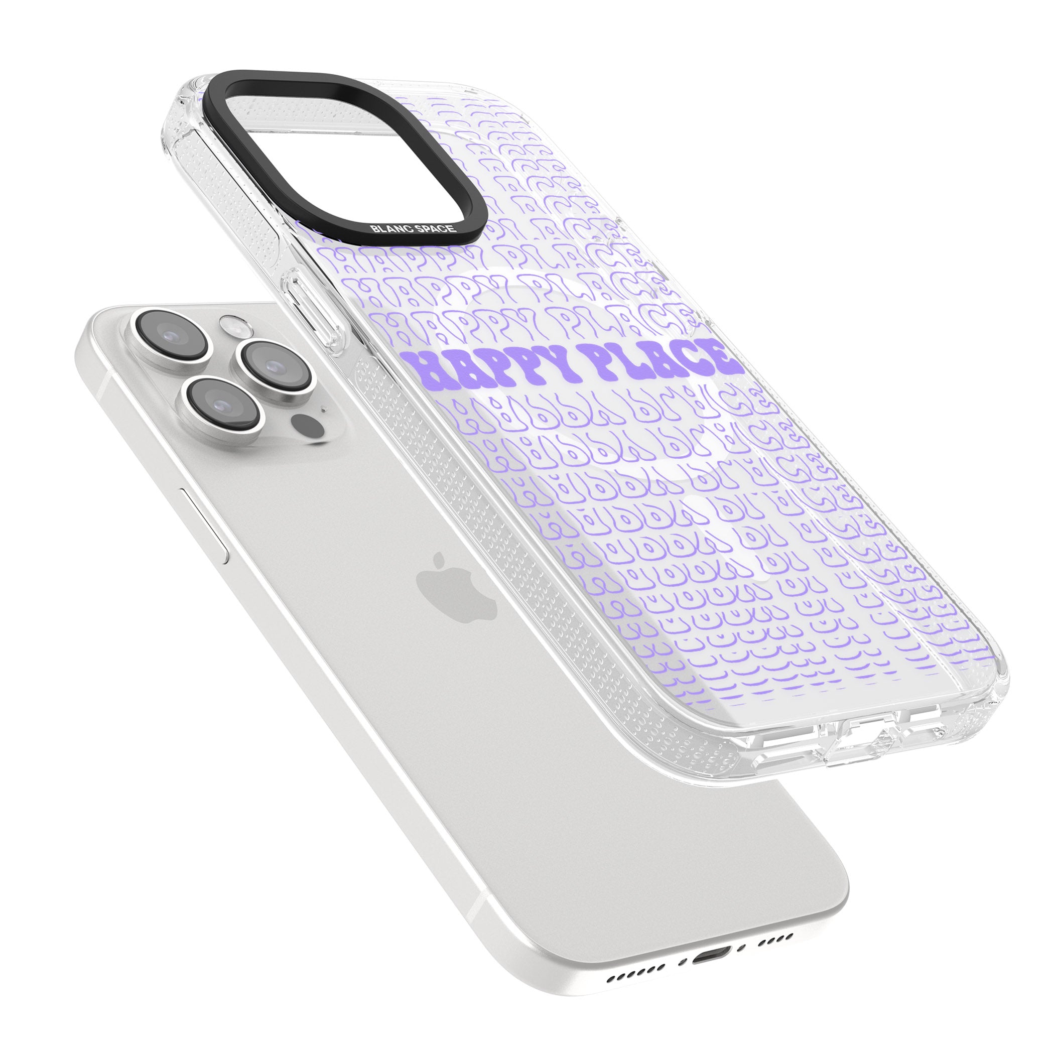 Happy Place (Purple) iPhone 15 Pro Max / 15 Pro / 14 Pro Max / 14 Pro / 13 Pro Clear Case Impact Air - Blanc Space