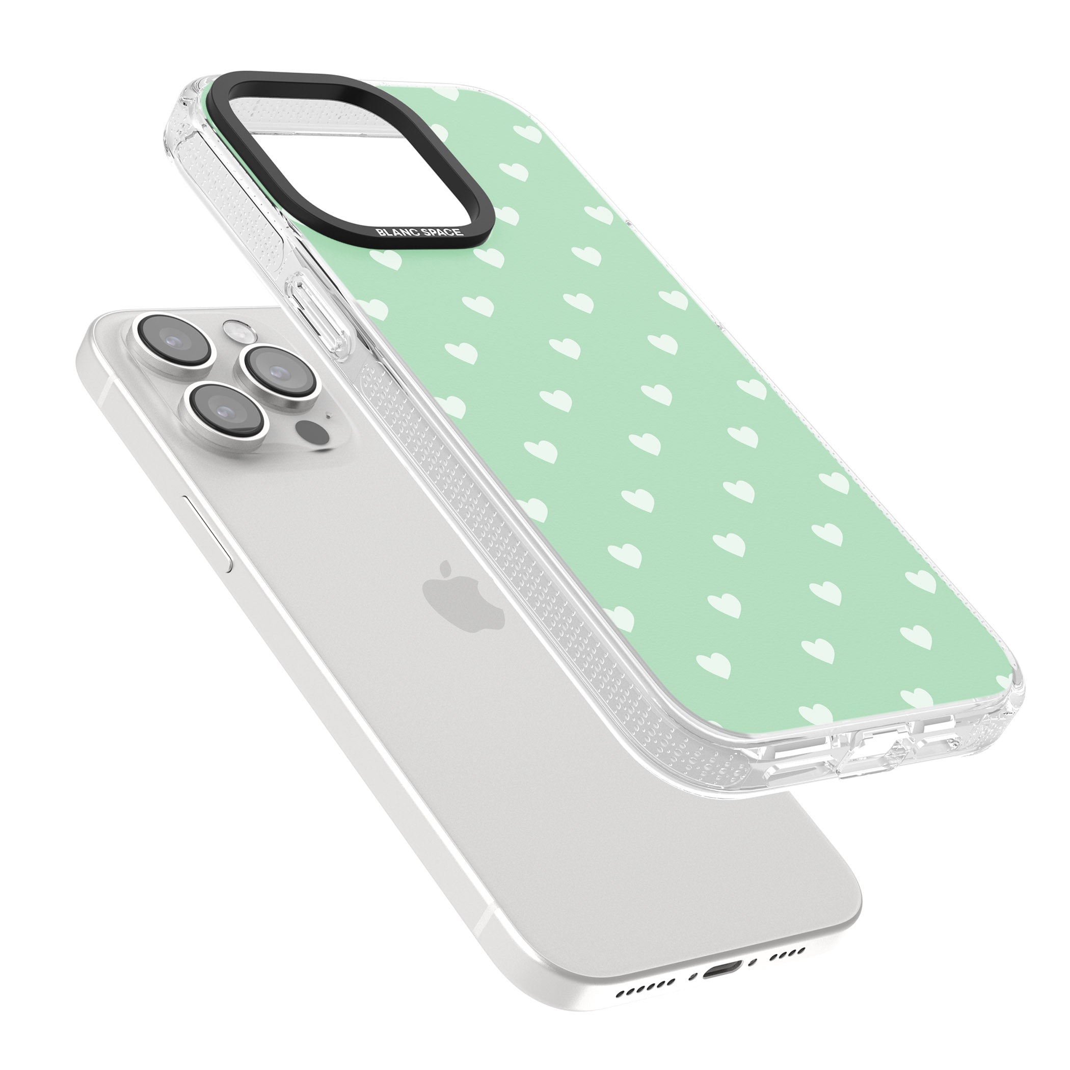 Small Heart Pattern: Green iPhone 15 Pro Max / 15 Pro / 14 Pro Max / 14 Pro / 13 Pro Clear Case Impact Air - Blanc Space