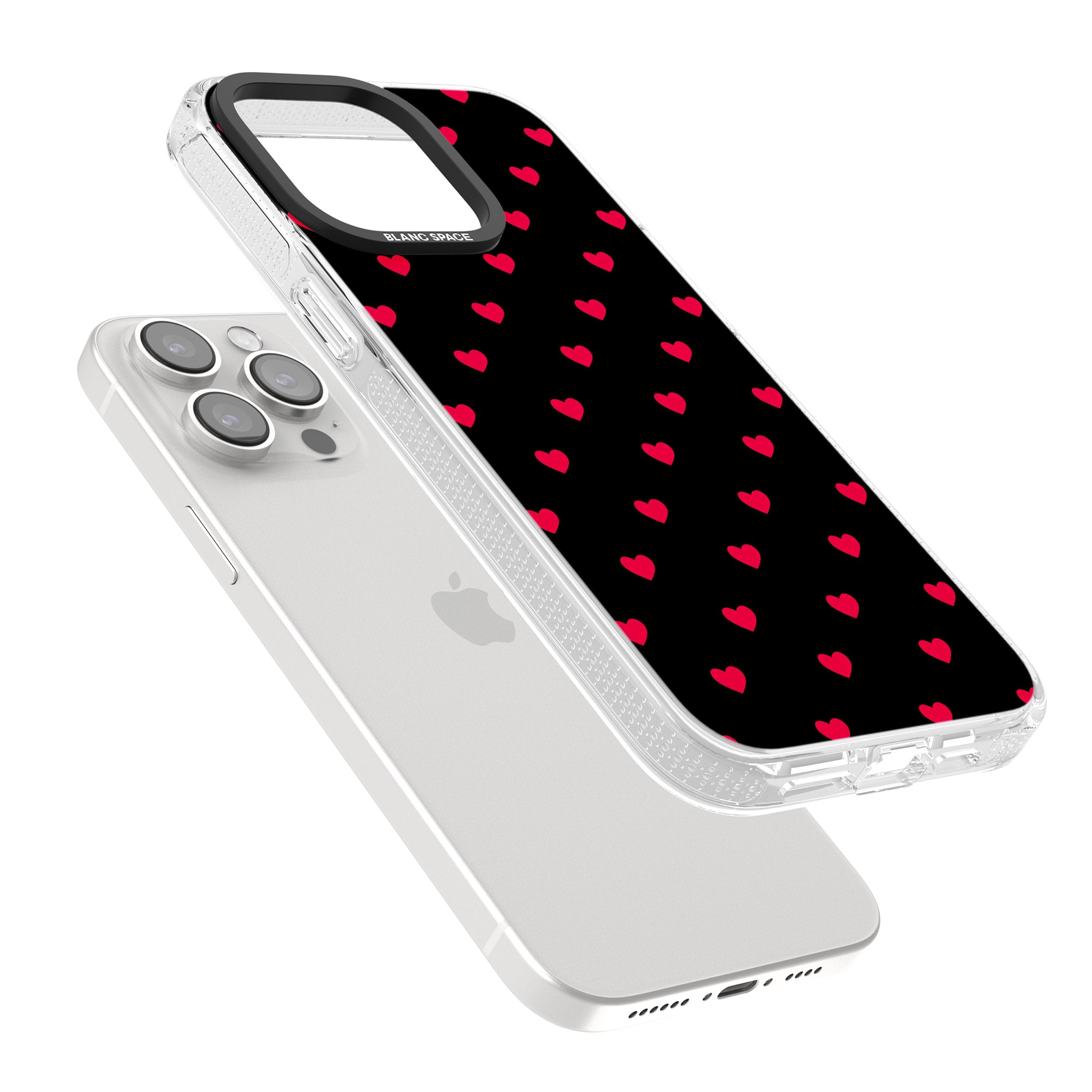 Small Heart Pattern: Red & iPhone 15 Pro Max / 15 Pro / 14 Pro Max / 14 Pro / 13 Pro Clear Case Impact Air - Blanc Space