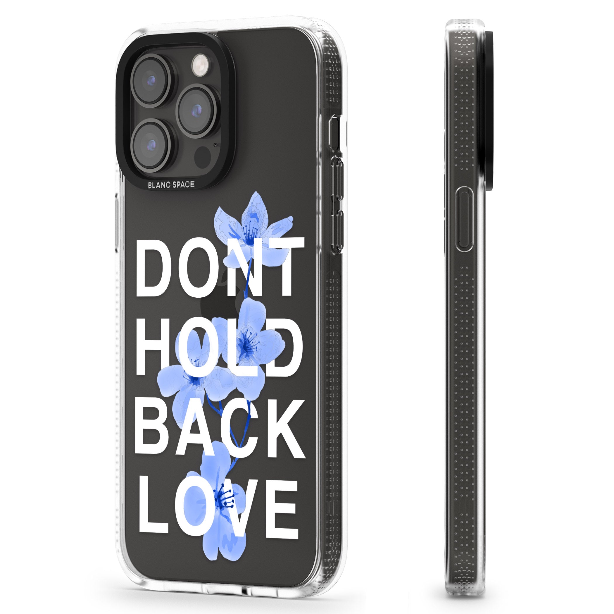 Don't Hold Back Love - Blue & White iPhone 15 Pro Max / 15 Pro / 14 Pro Max / 14 Pro / 13 Pro Clear Case Impact Air - Blanc Space