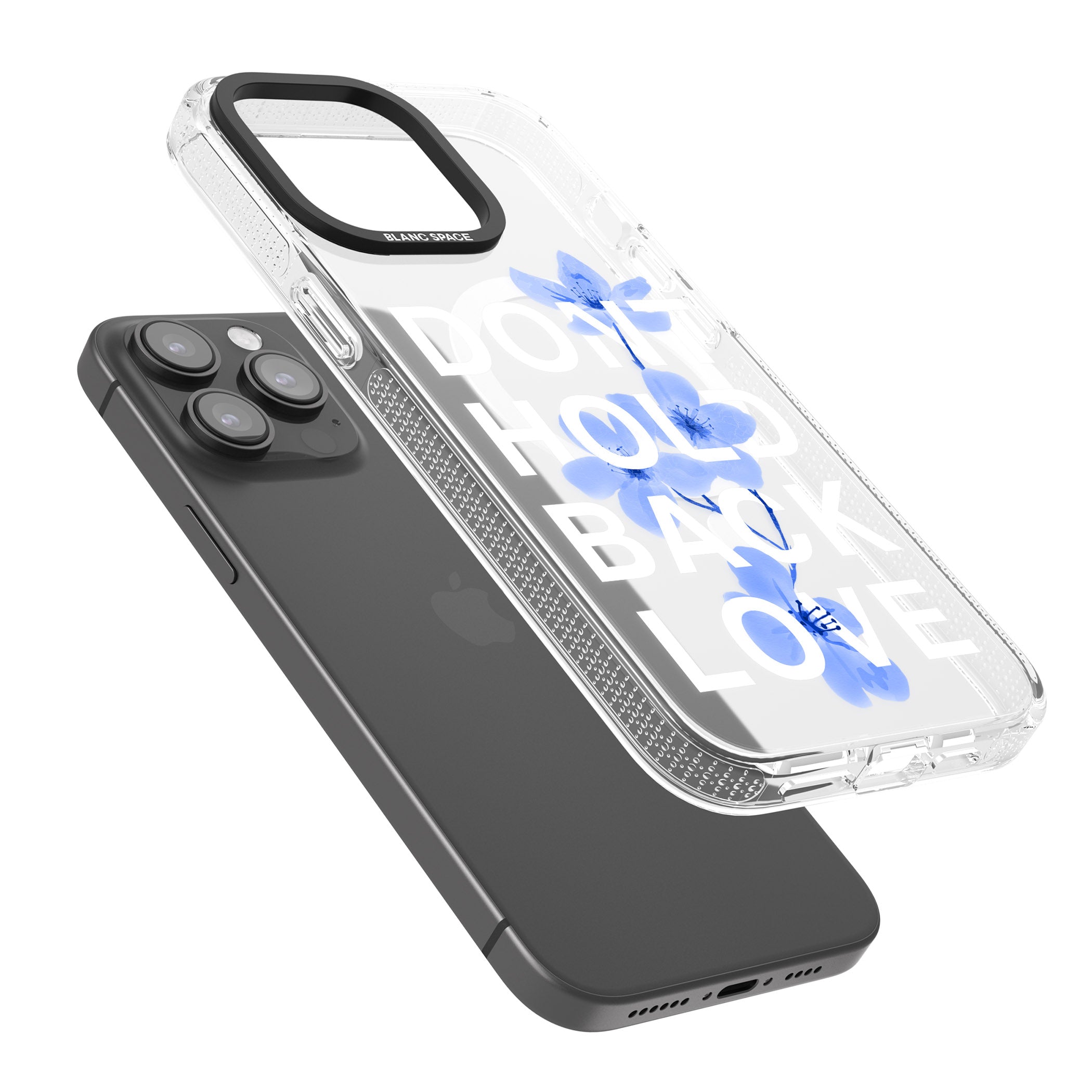 Don't Hold Back Love - Blue & White iPhone 15 Pro Max / 15 Pro / 14 Pro Max / 14 Pro / 13 Pro Clear Case Impact Air - Blanc Space