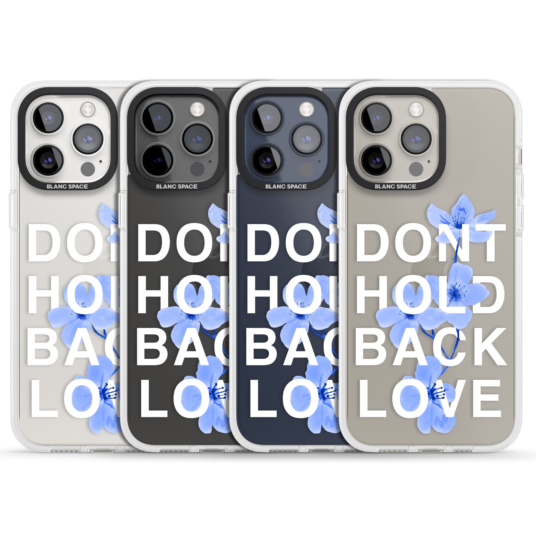 Don't Hold Back Love - Blue & White iPhone 15 Pro Max / 15 Pro / 14 Pro Max / 14 Pro / 13 Pro Clear Case Impact Air - Blanc Space
