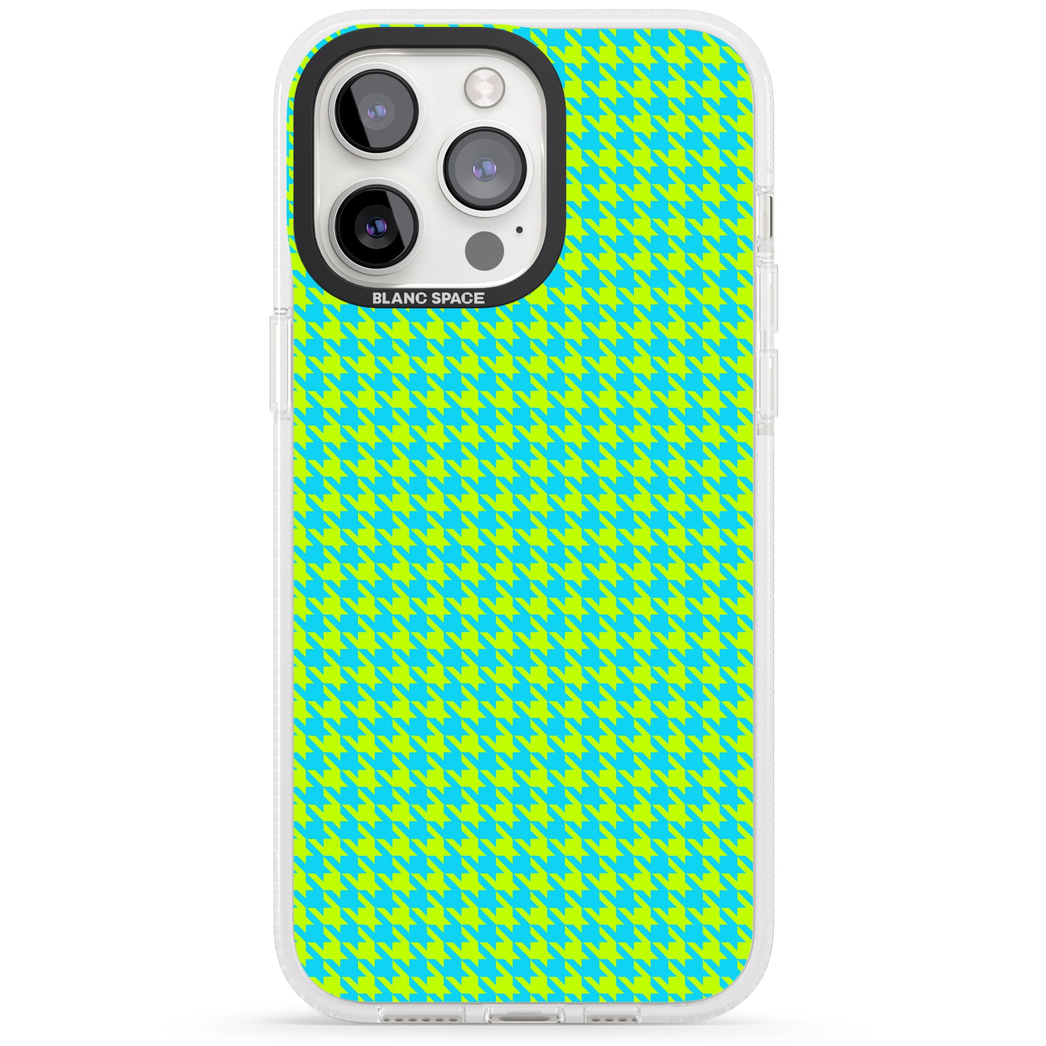 Neon Lime & Turquoise Houndstooth Pattern iPhone 15 Pro Max / 15 Pro / 14 Pro Max / 14 Pro / 13 Pro Clear Case Impact Air - Blanc Space