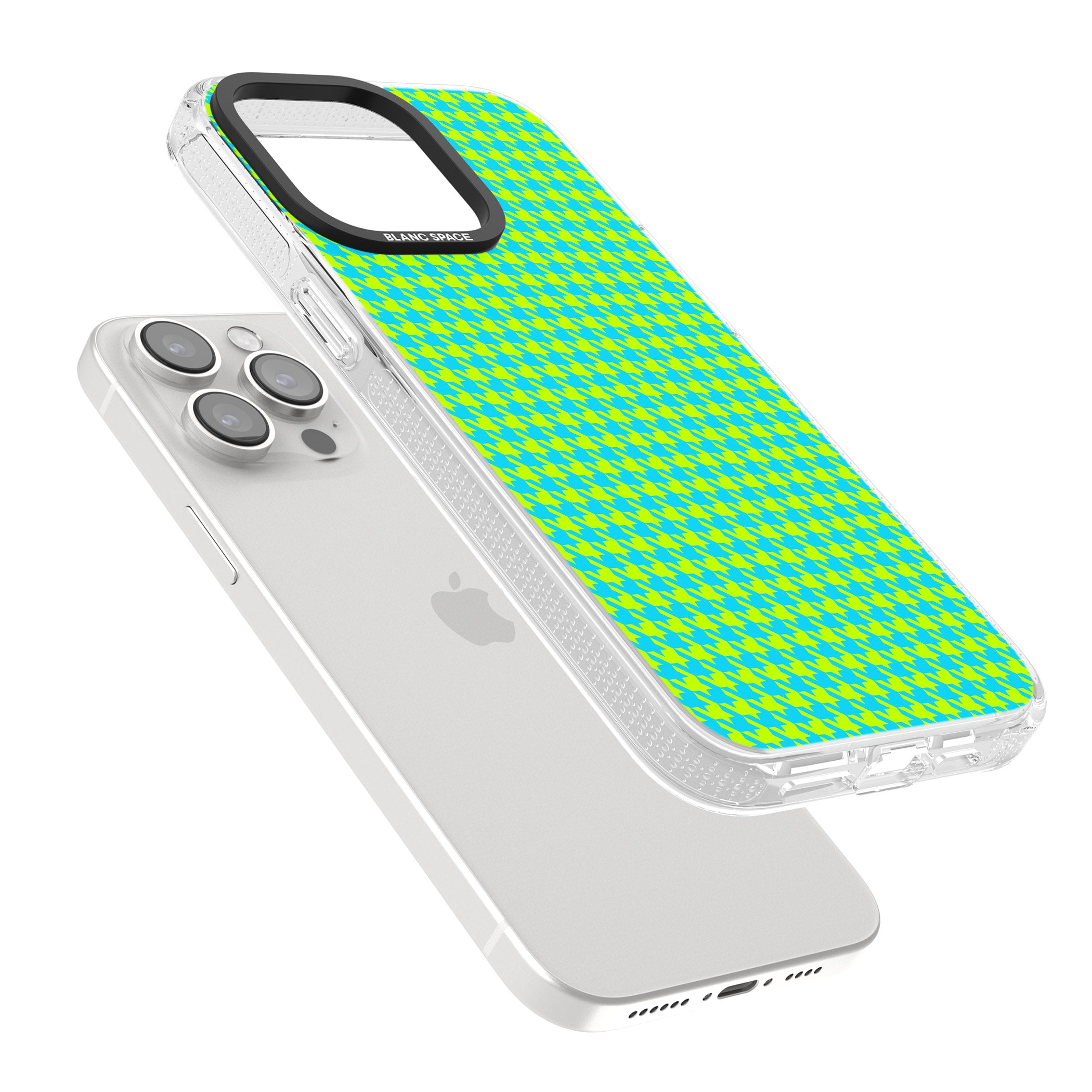 Neon Lime & Turquoise Houndstooth Pattern iPhone 15 Pro Max / 15 Pro / 14 Pro Max / 14 Pro / 13 Pro Clear Case Impact Air - Blanc Space