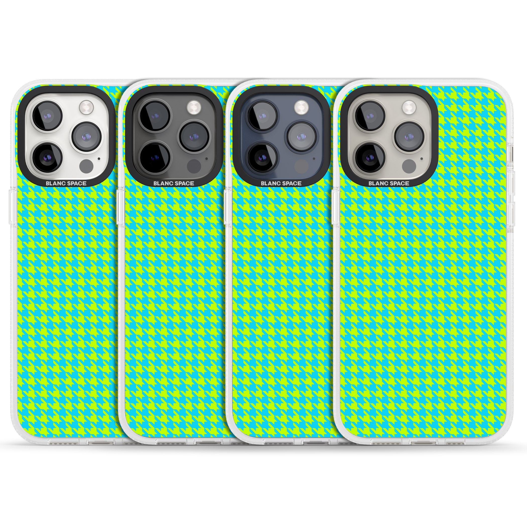 Neon Lime & Turquoise Houndstooth Pattern iPhone 15 Pro Max / 15 Pro / 14 Pro Max / 14 Pro / 13 Pro Clear Case Impact Air - Blanc Space