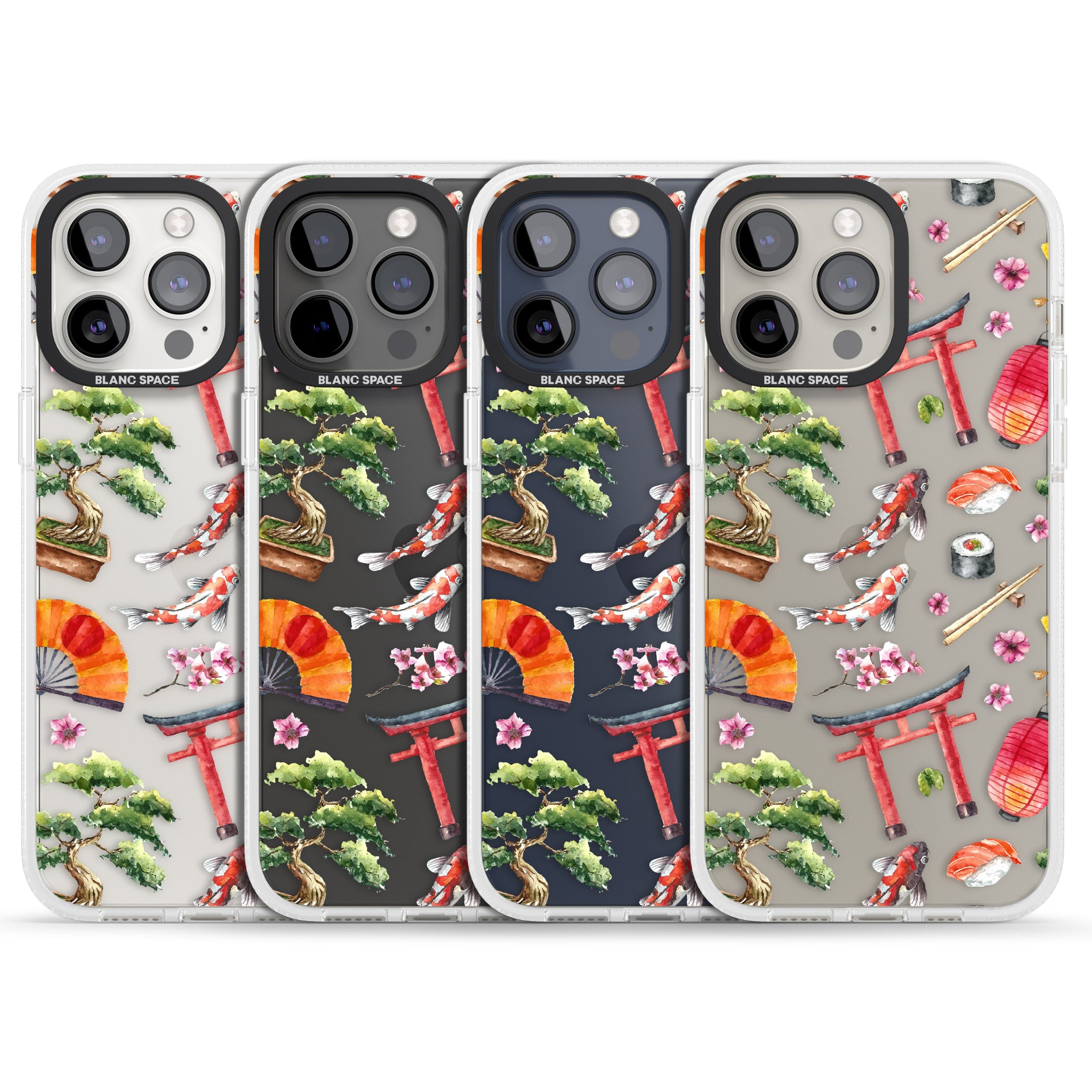 Mixed Japanese Watercolour Pattern iPhone 15 Pro Max / 15 Pro / 14 Pro Max / 14 Pro / 13 Pro Clear Case Impact Air - Blanc Space