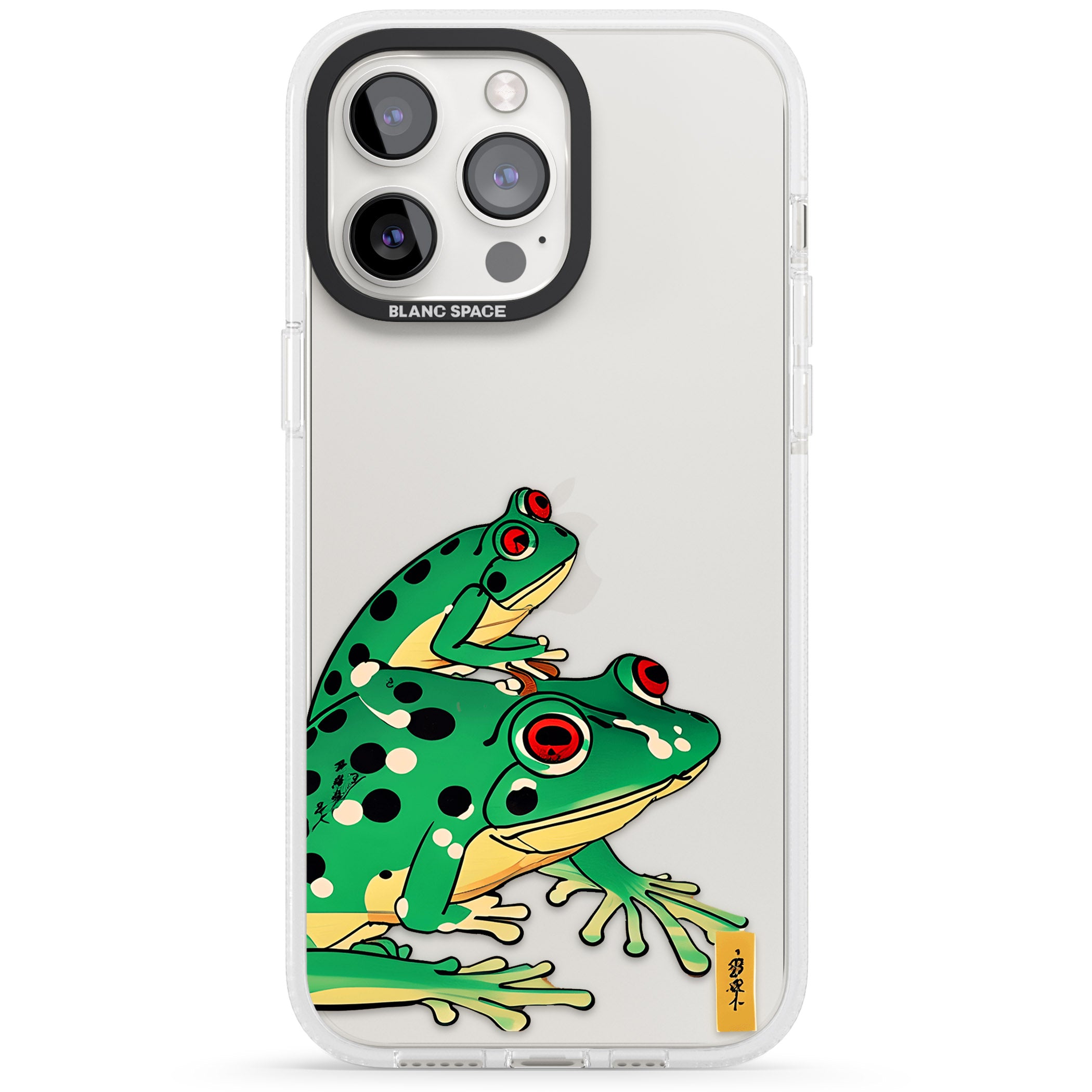 Matsumoto Hoji Frog Green iPhone 15 Pro Max / 15 Pro / 14 Pro Max / 14 Pro / 13 Pro Clear Case Impact Air - Blanc Space