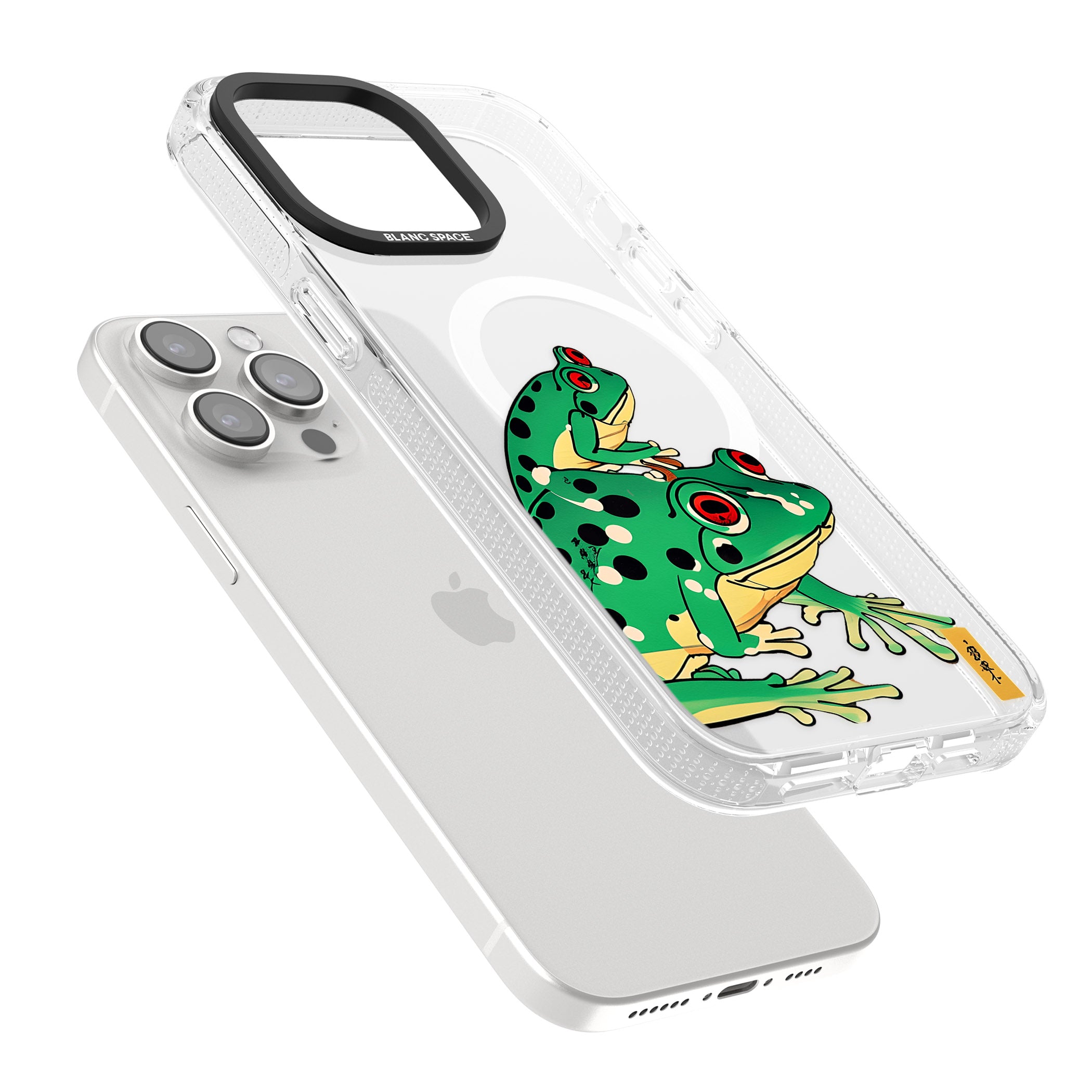 Matsumoto Hoji Frog Green iPhone 15 Pro Max / 15 Pro / 14 Pro Max / 14 Pro / 13 Pro Clear Case Impact Air - Blanc Space