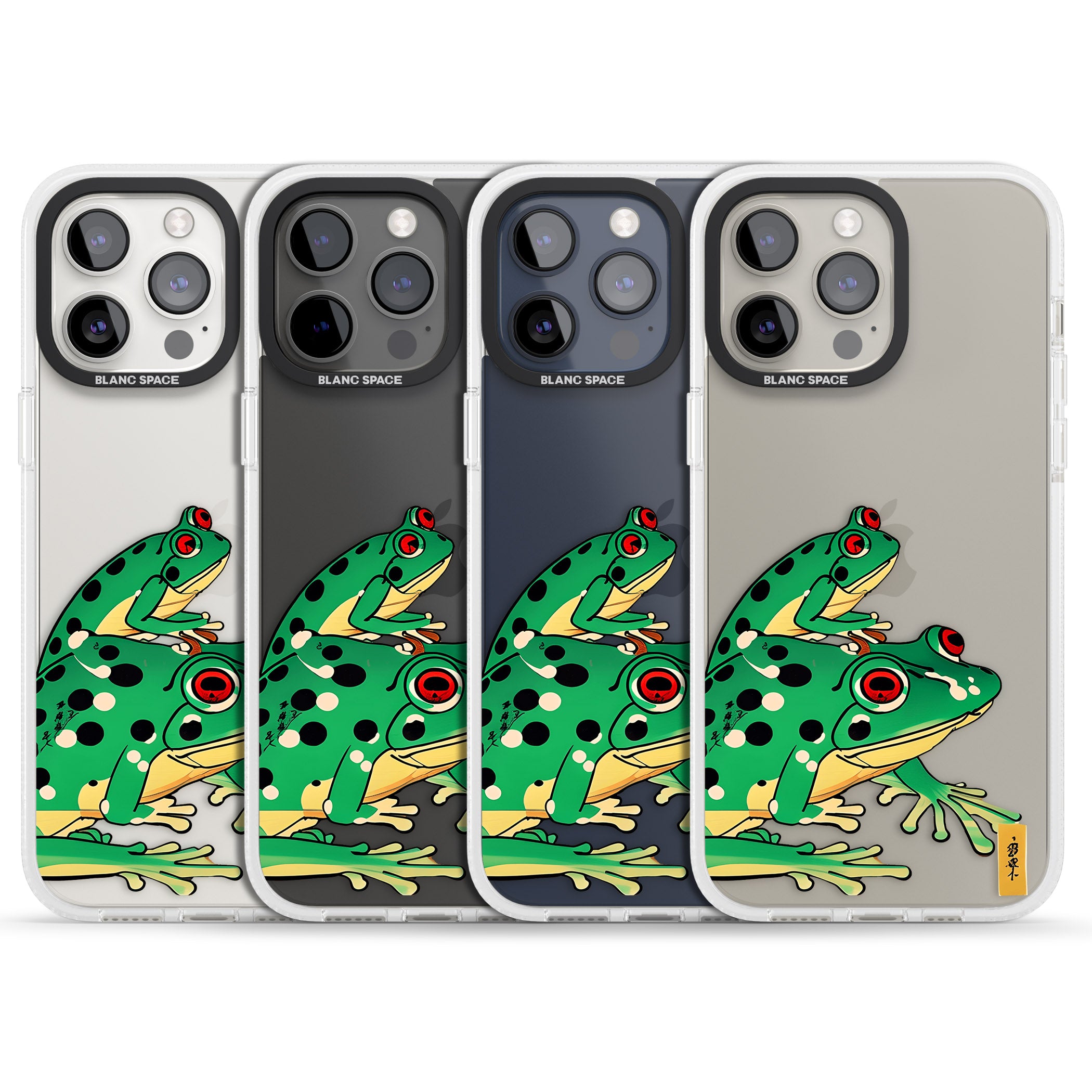 Matsumoto Hoji Frog Green iPhone 15 Pro Max / 15 Pro / 14 Pro Max / 14 Pro / 13 Pro Clear Case Impact Air - Blanc Space