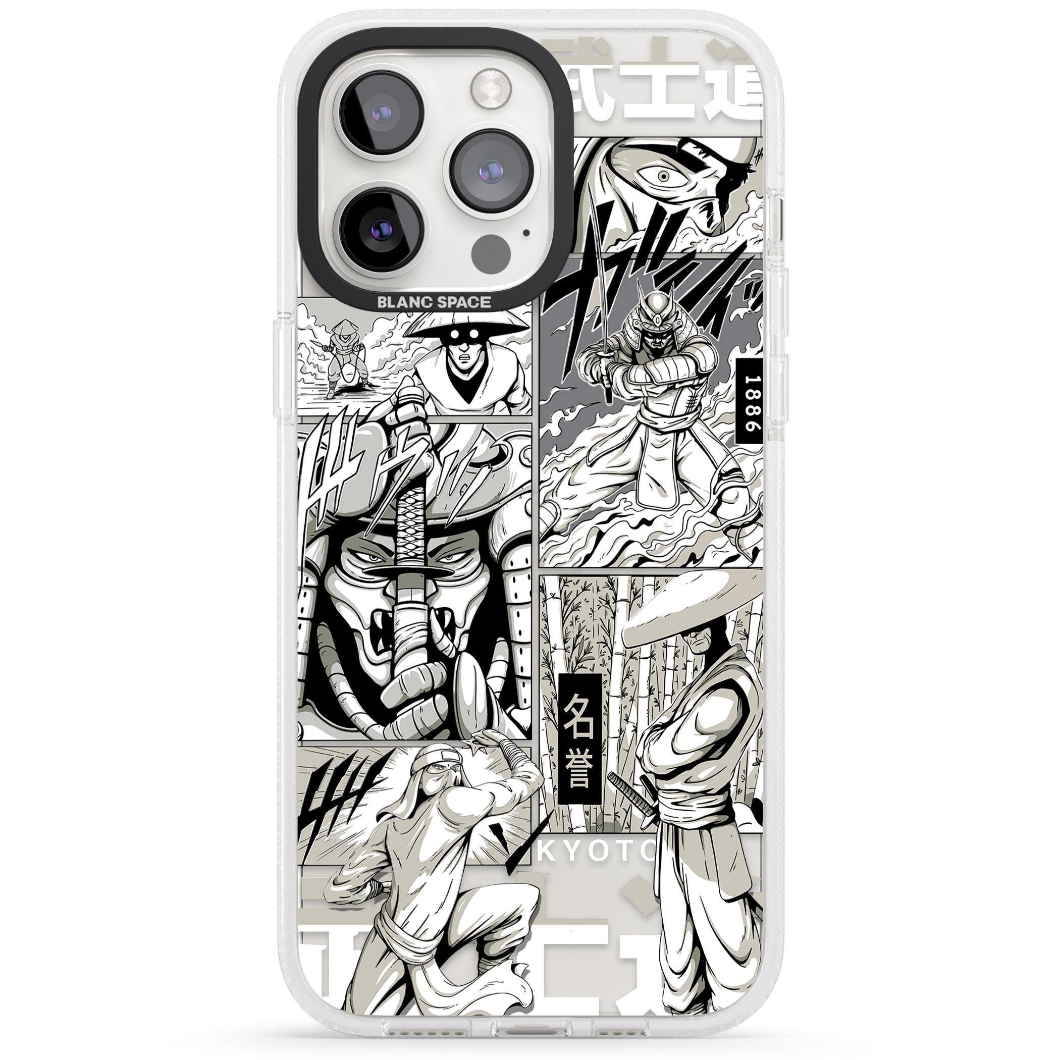 Greyscale Anime Comic iPhone 15 Pro Max / 15 Pro / 14 Pro Max / 14 Pro / 13 Pro Clear Case Impact Air - Blanc Space