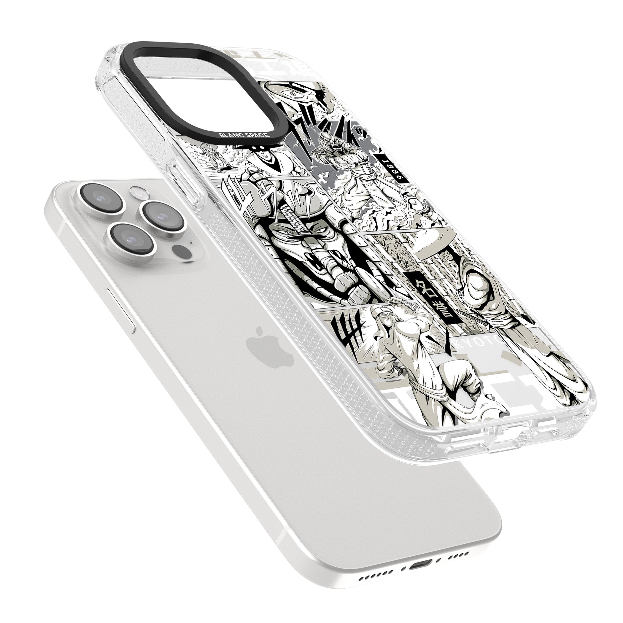 Greyscale Anime Comic iPhone 15 Pro Max / 15 Pro / 14 Pro Max / 14 Pro / 13 Pro Clear Case Impact Air - Blanc Space