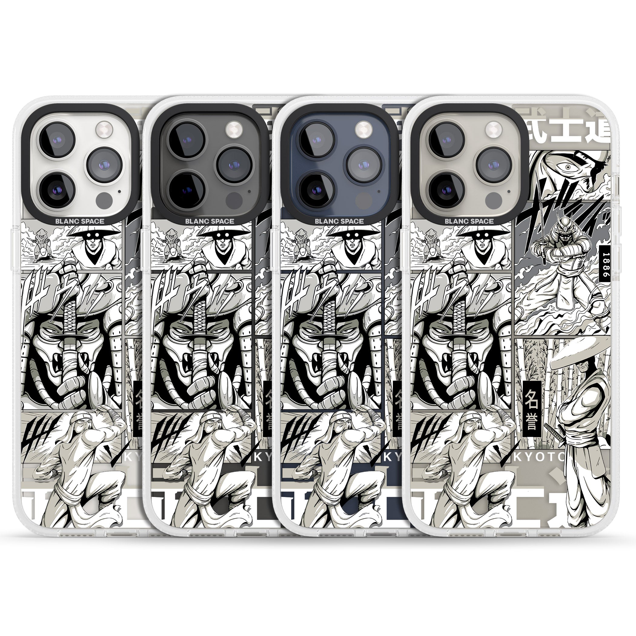 Greyscale Anime Comic iPhone 15 Pro Max / 15 Pro / 14 Pro Max / 14 Pro / 13 Pro Clear Case Impact Air - Blanc Space