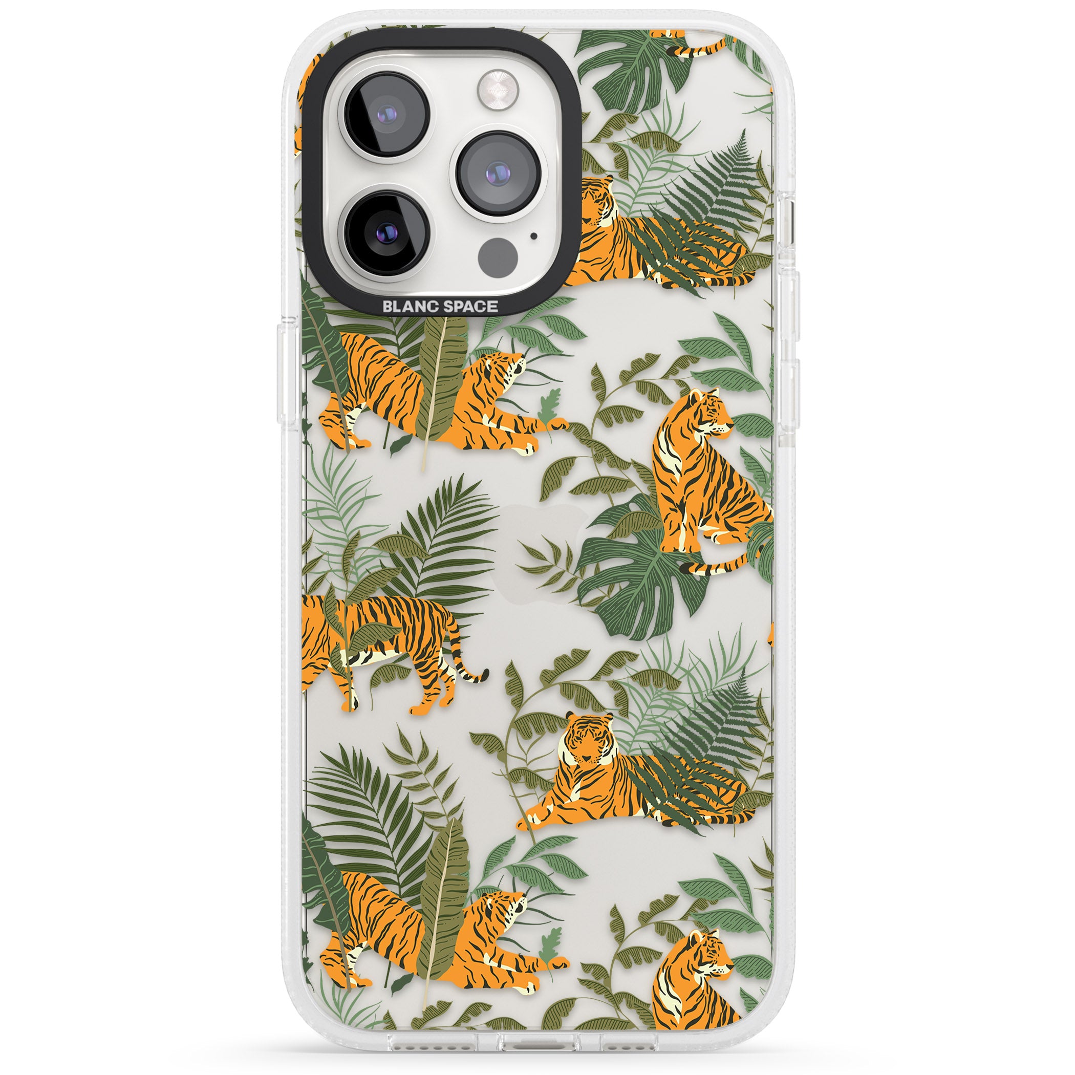 ClearTiger & Fern Jungle Cat Pattern iPhone 15 Pro Max / 15 Pro / 14 Pro Max / 14 Pro / 13 Pro Clear Case Impact Air - Blanc Space