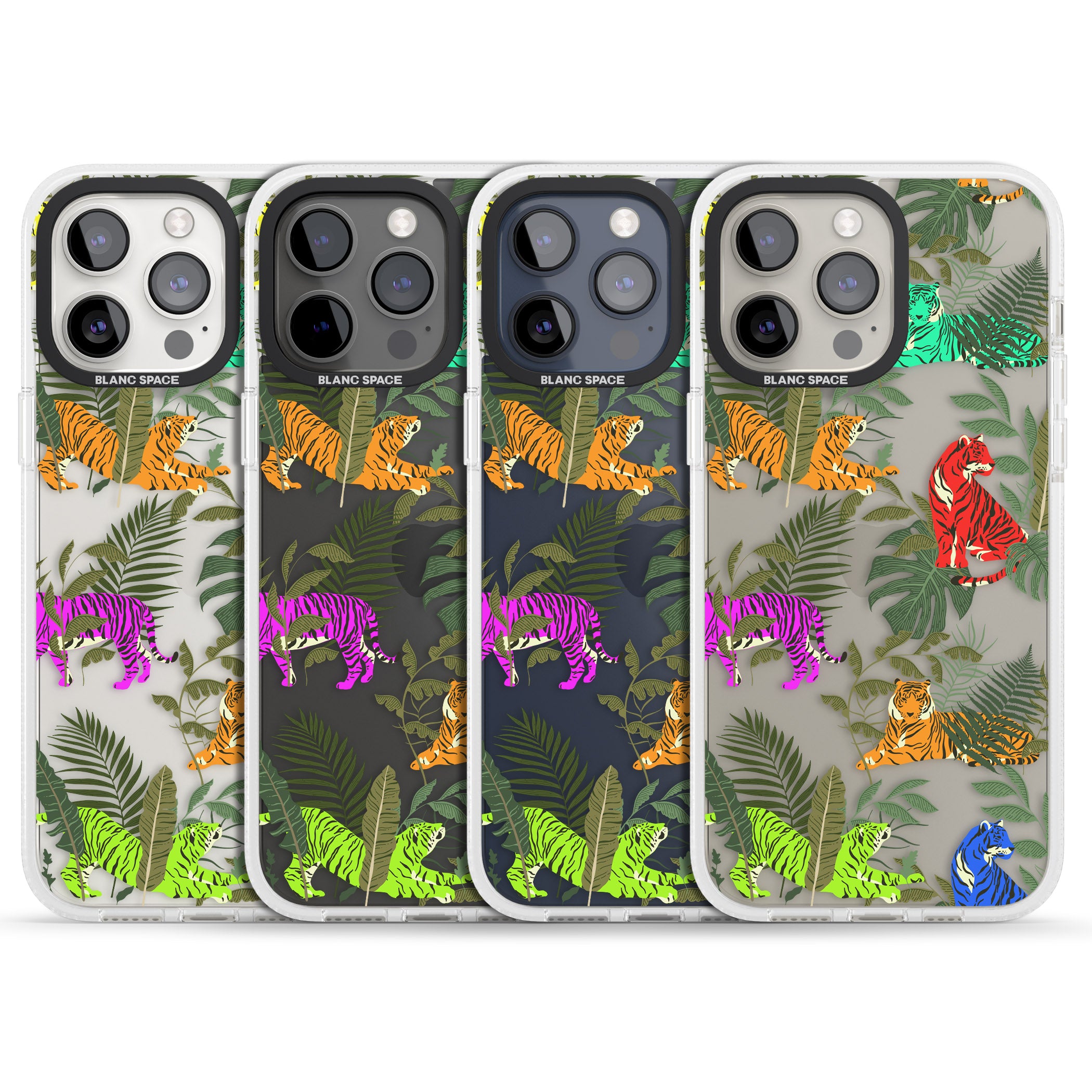Colourful Tiger Jungle Cat Pattern iPhone 15 Pro Max / 15 Pro / 14 Pro Max / 14 Pro / 13 Pro Clear Case Impact Air - Blanc Space
