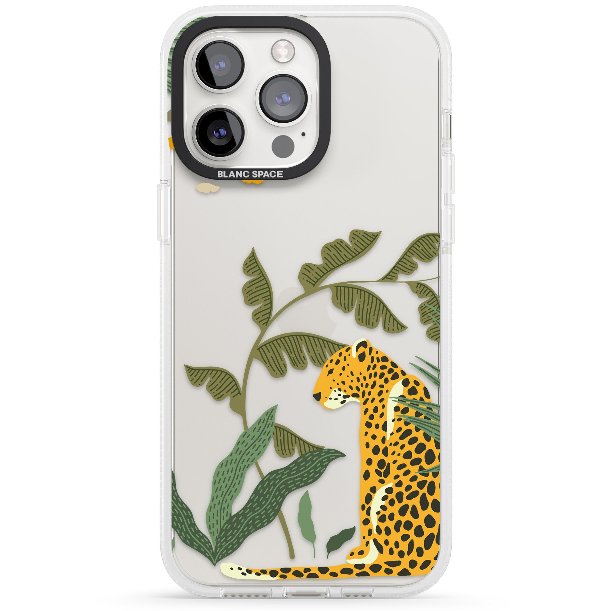 Large Jaguar Clear Jungle Cat Pattern iPhone 15 Pro Max / 15 Pro / 14 Pro Max / 14 Pro / 13 Pro Clear Case Impact Air - Blanc Space