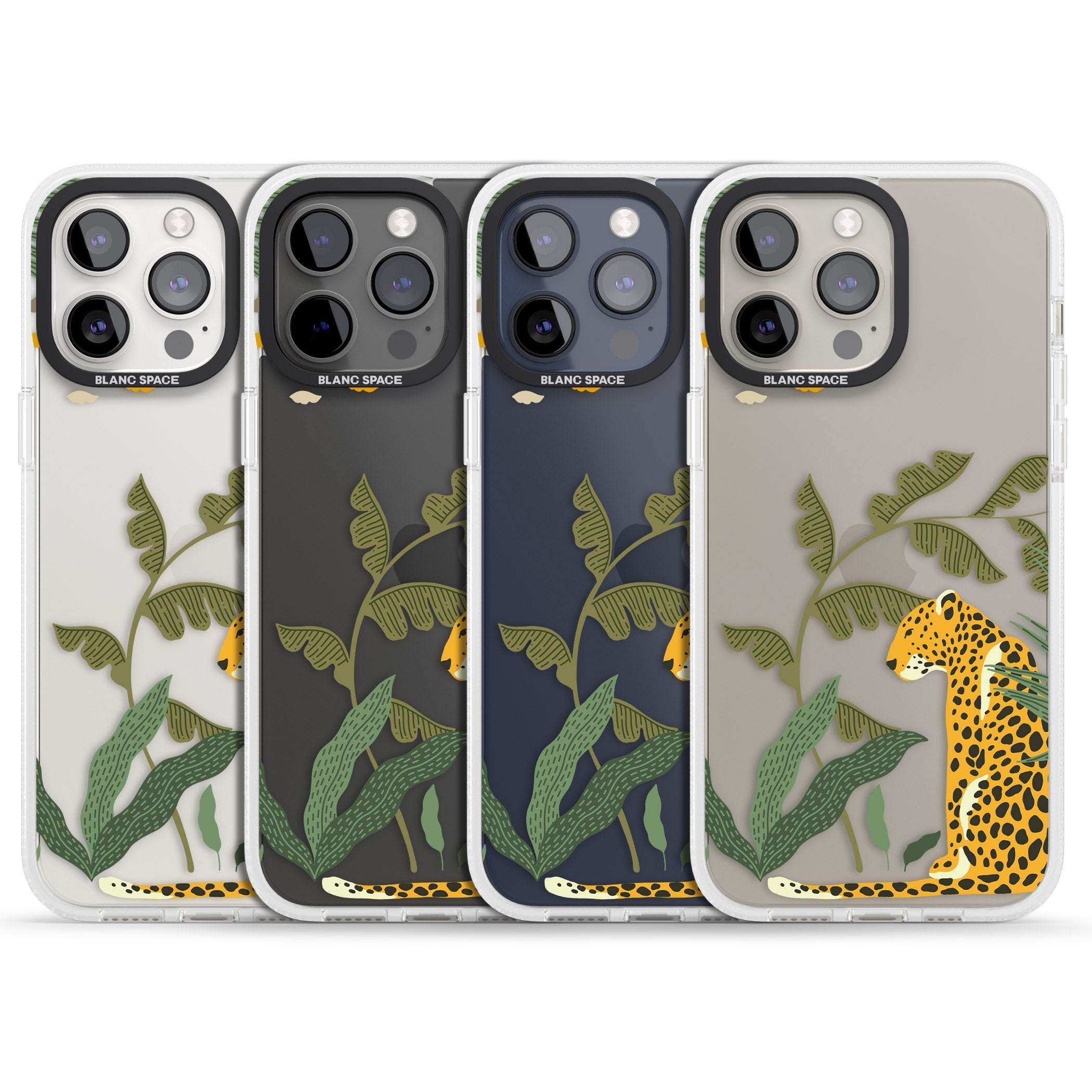Large Jaguar Clear Jungle Cat Pattern iPhone 15 Pro Max / 15 Pro / 14 Pro Max / 14 Pro / 13 Pro Clear Case Impact Air - Blanc Space