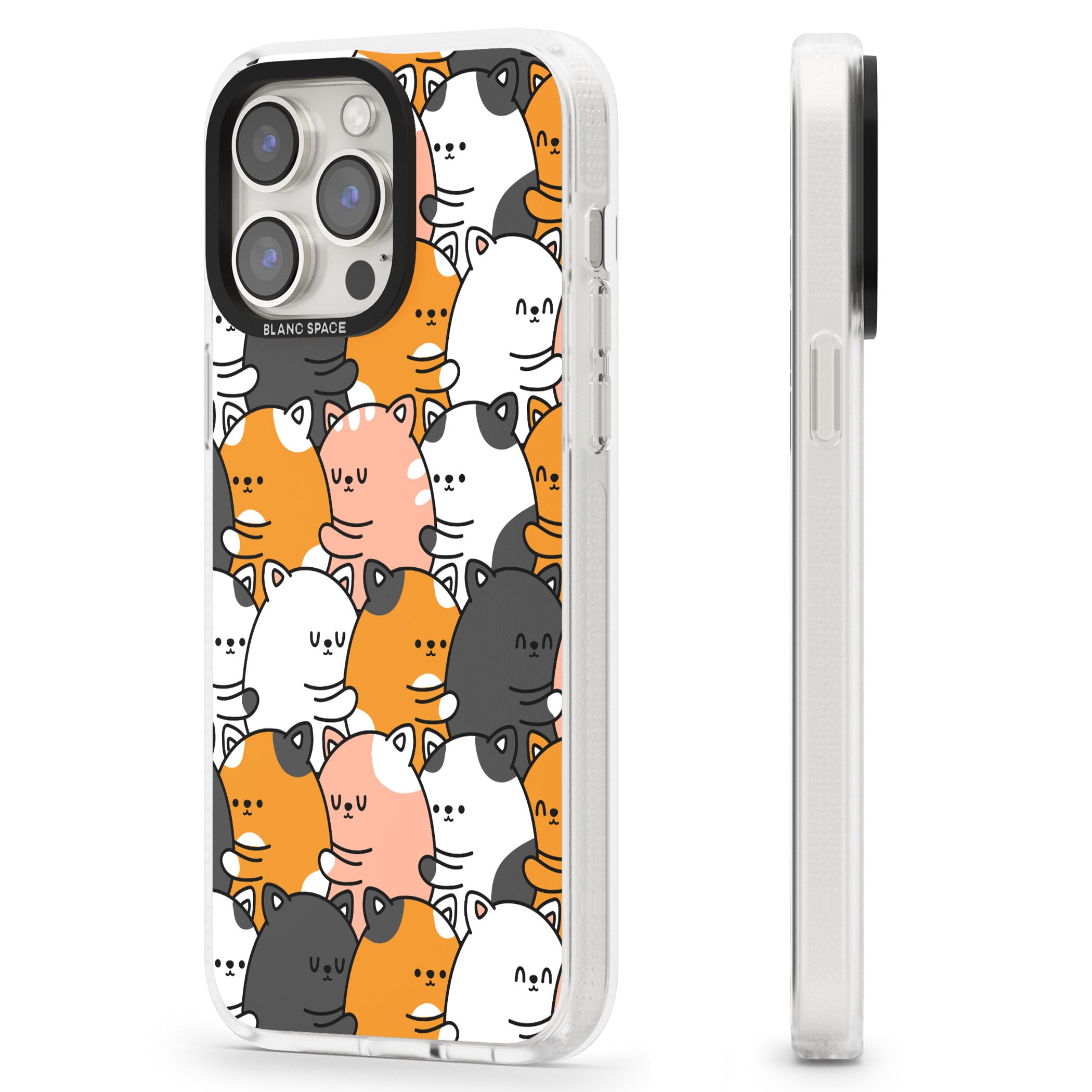 Spooning Cats Kawaii Pattern iPhone 15 Pro Max / 15 Pro / 14 Pro Max / 14 Pro / 13 Pro Clear Case Impact Air - Blanc Space
