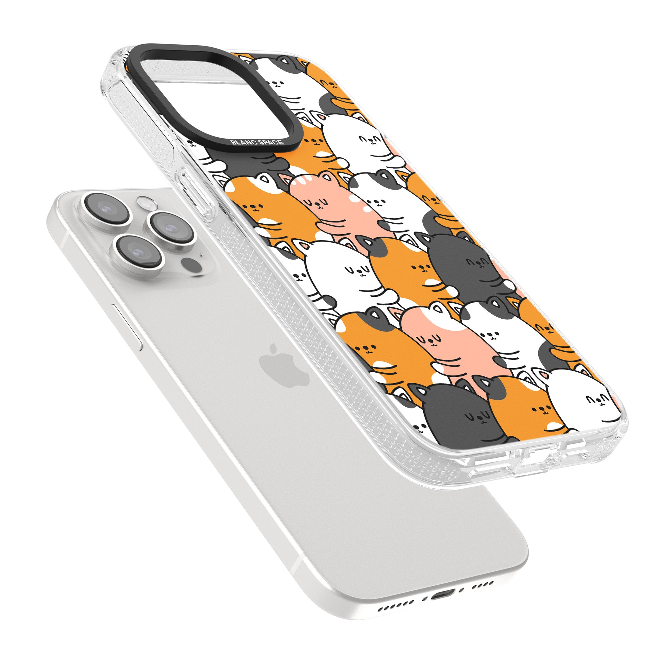 Spooning Cats Kawaii Pattern iPhone 15 Pro Max / 15 Pro / 14 Pro Max / 14 Pro / 13 Pro Clear Case Impact Air - Blanc Space