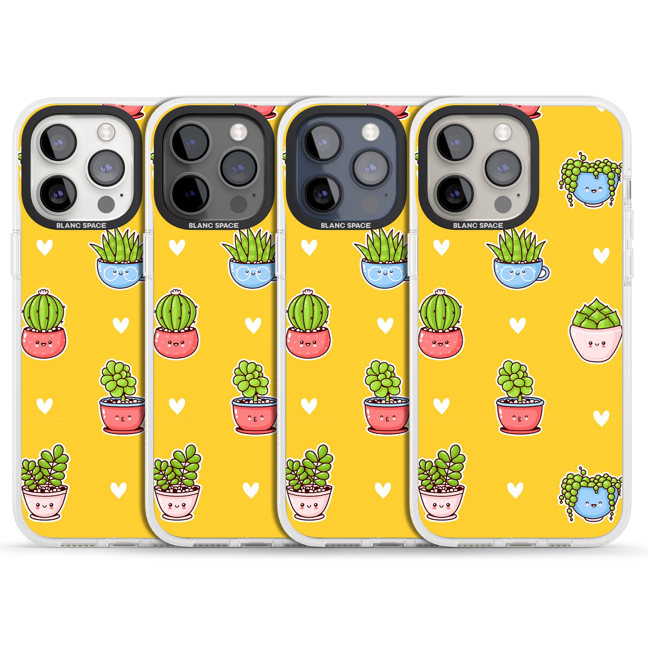 Plant Faces Kawaii Pattern iPhone 15 Pro Max / 15 Pro / 14 Pro Max / 14 Pro / 13 Pro Clear Case Impact Air - Blanc Space