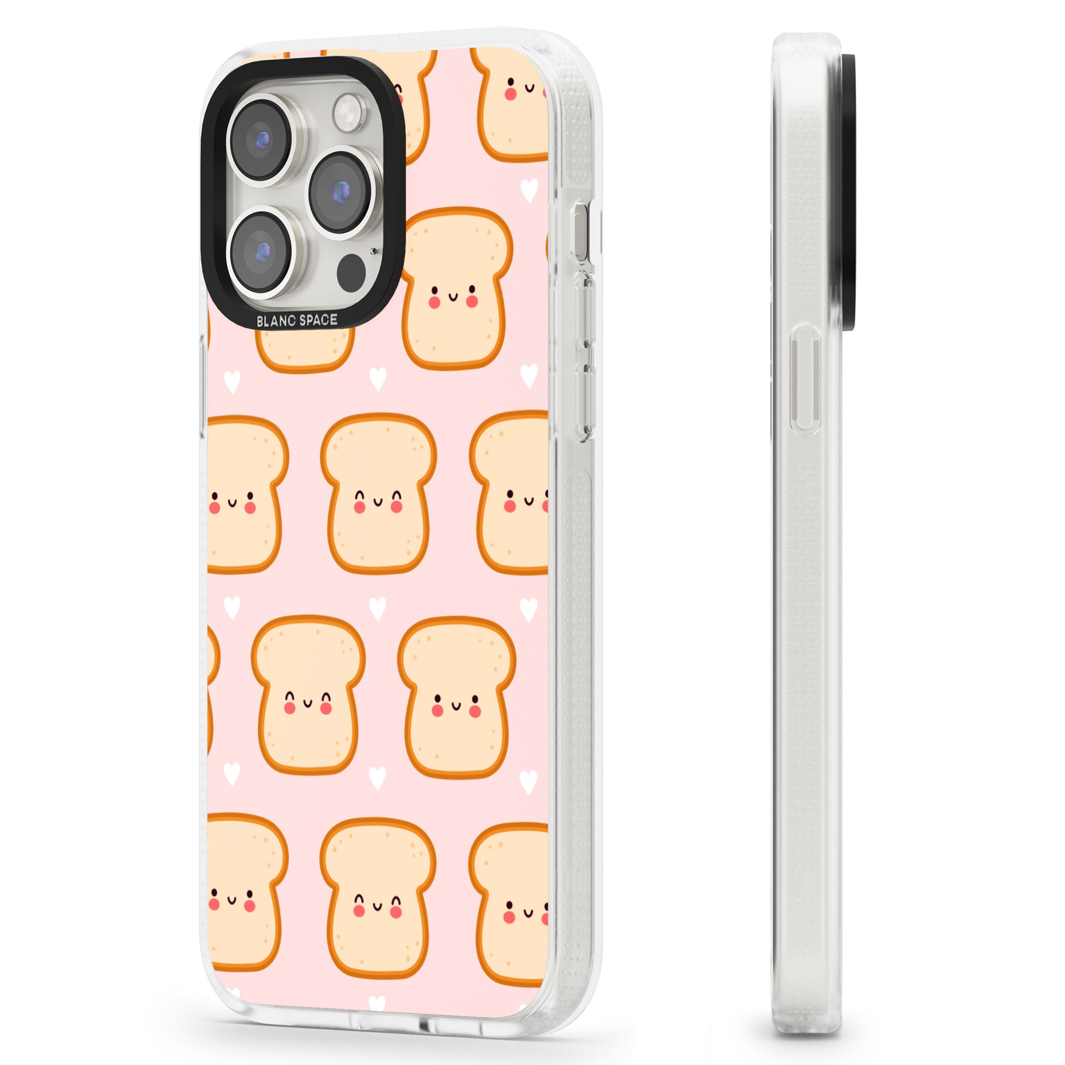 Bread Faces Kawaii Pattern iPhone 15 Pro Max / 15 Pro / 14 Pro Max / 14 Pro / 13 Pro Clear Case Impact Air - Blanc Space