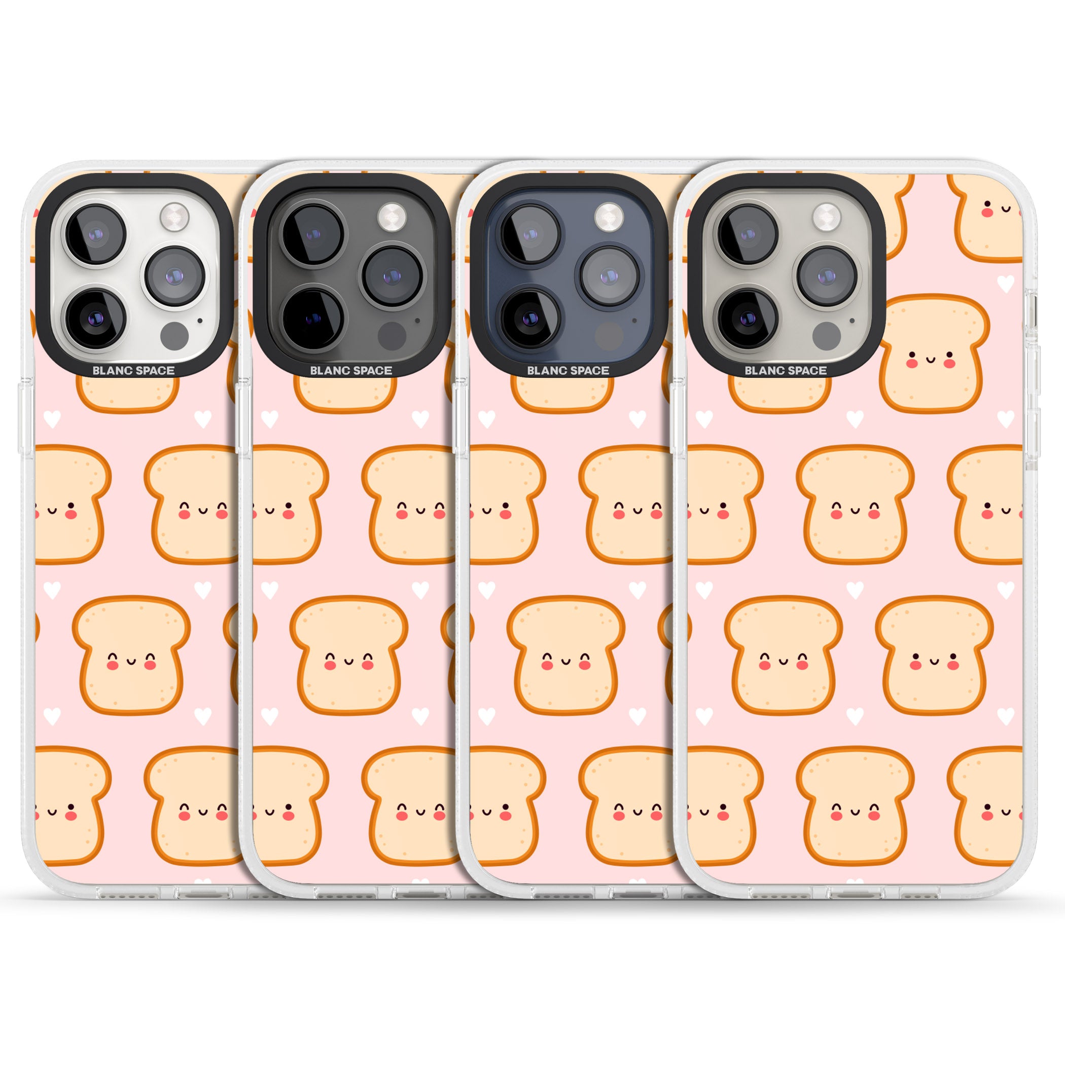 Bread Faces Kawaii Pattern iPhone 15 Pro Max / 15 Pro / 14 Pro Max / 14 Pro / 13 Pro Clear Case Impact Air - Blanc Space