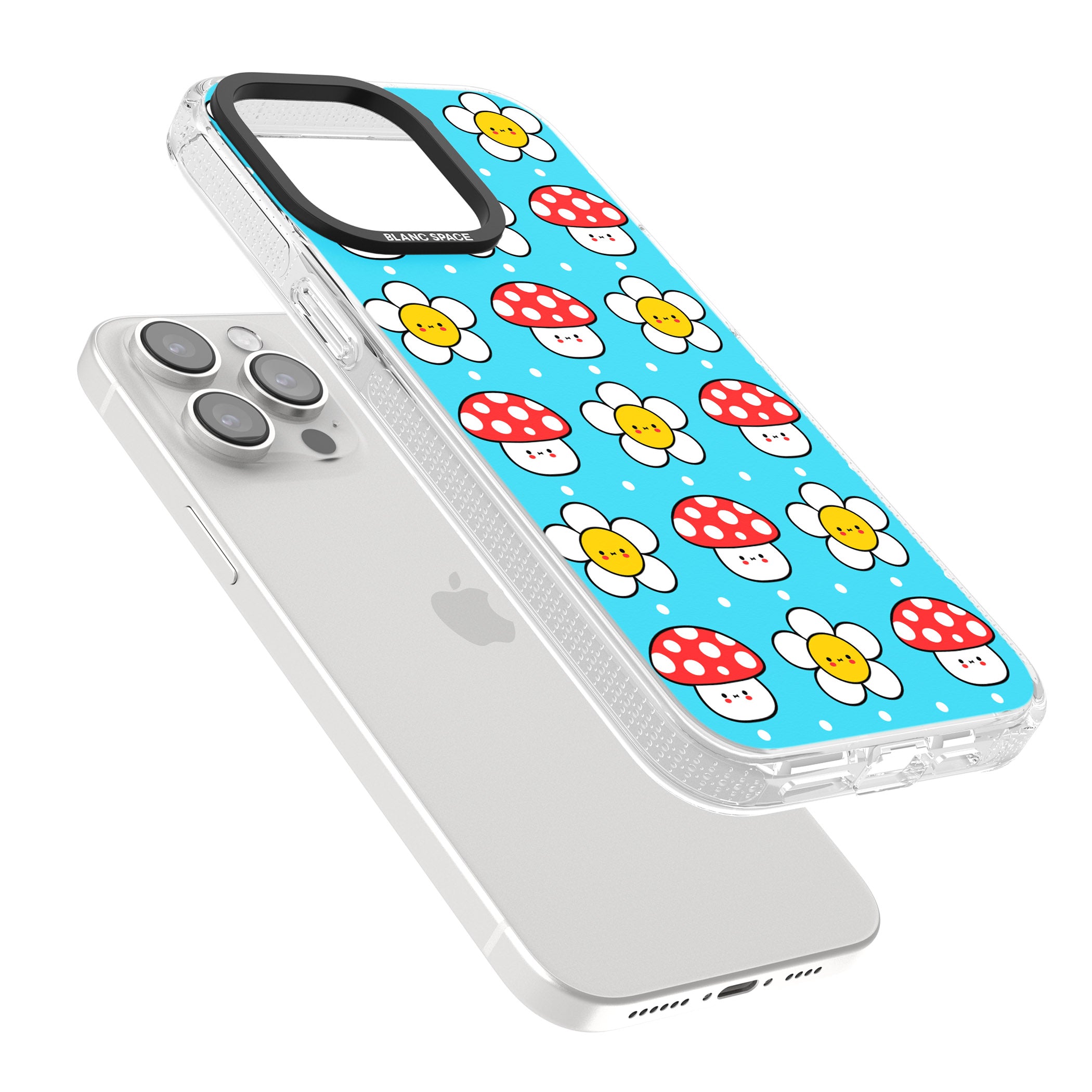 Shroom Bunnies Kawaii Pattern iPhone 15 Pro Max / 15 Pro / 14 Pro Max / 14 Pro / 13 Pro Clear Case Impact Air - Blanc Space