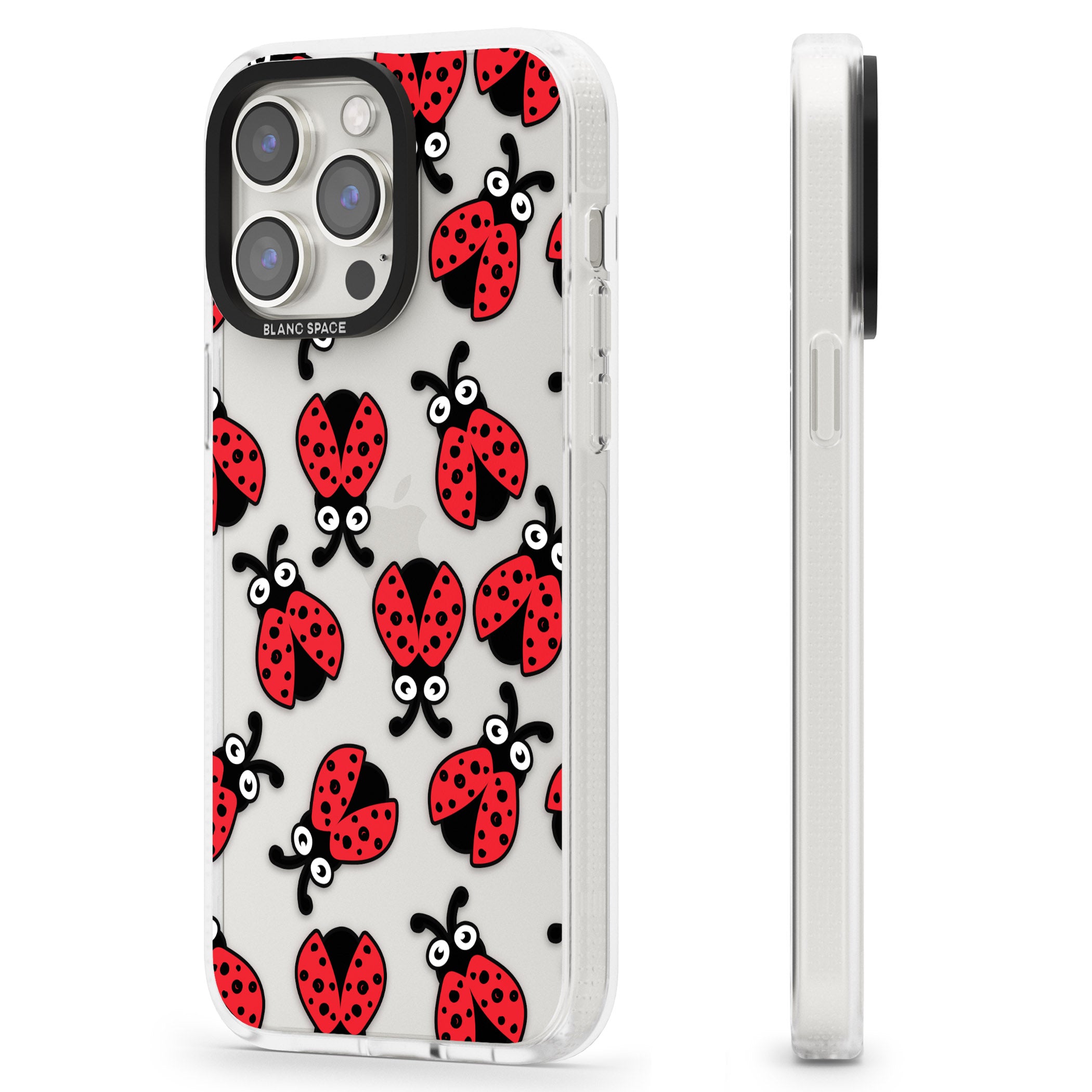 Ladybug Pattern iPhone 15 Pro Max / 15 Pro / 14 Pro Max / 14 Pro / 13 Pro Clear Case Impact Air - Blanc Space