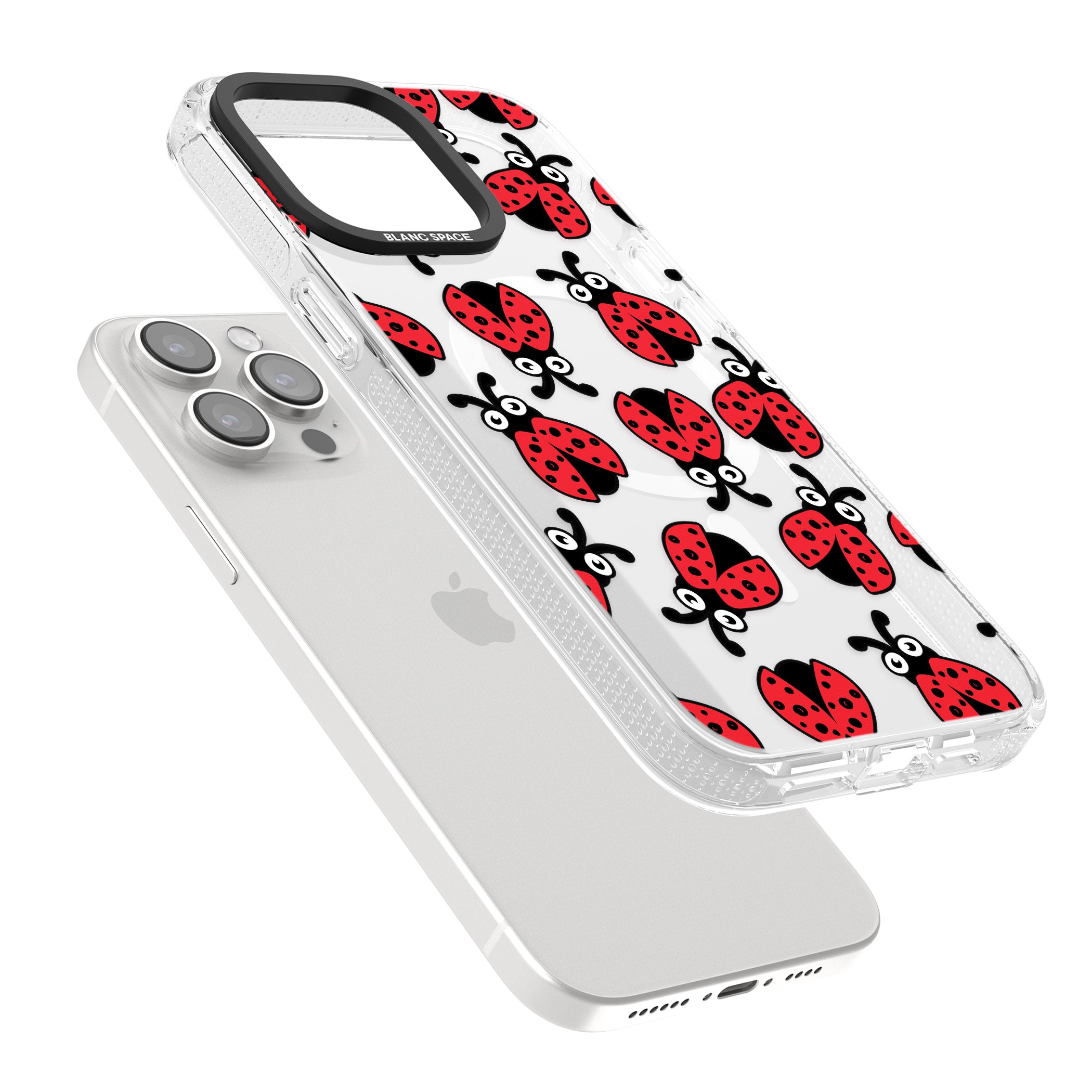 Ladybug Pattern iPhone 15 Pro Max / 15 Pro / 14 Pro Max / 14 Pro / 13 Pro Clear Case Impact Air - Blanc Space