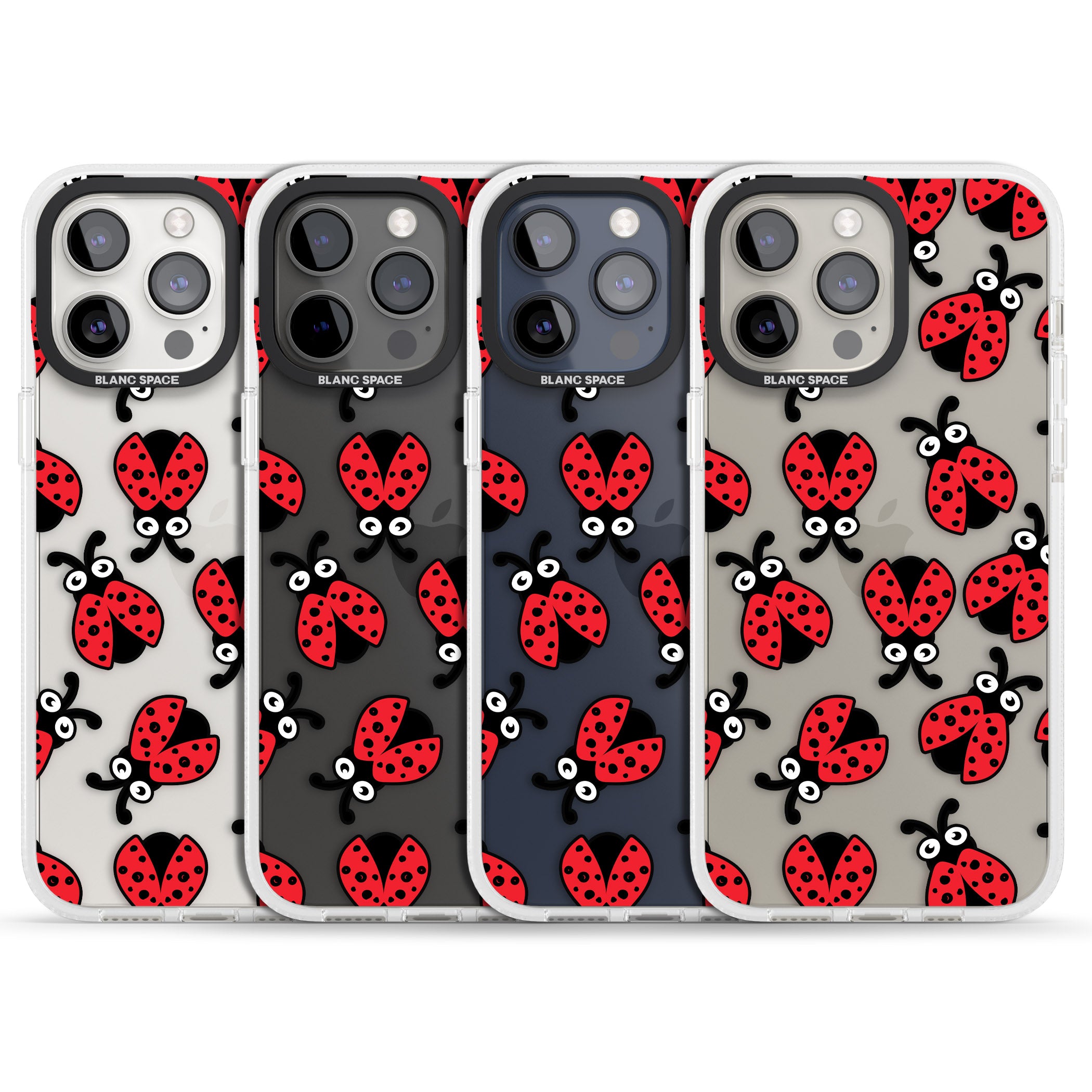Ladybug Pattern iPhone 15 Pro Max / 15 Pro / 14 Pro Max / 14 Pro / 13 Pro Clear Case Impact Air - Blanc Space