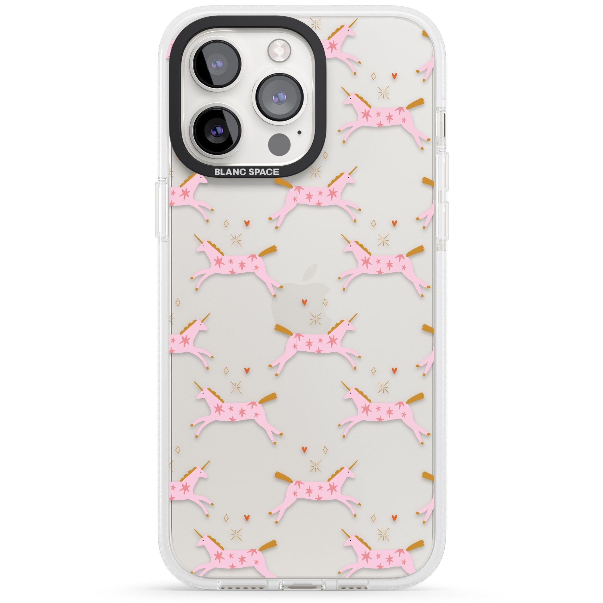 Pink Unicorns iPhone 15 Pro Max / 15 Pro / 14 Pro Max / 14 Pro / 13 Pro Clear Case Impact Air - Blanc Space