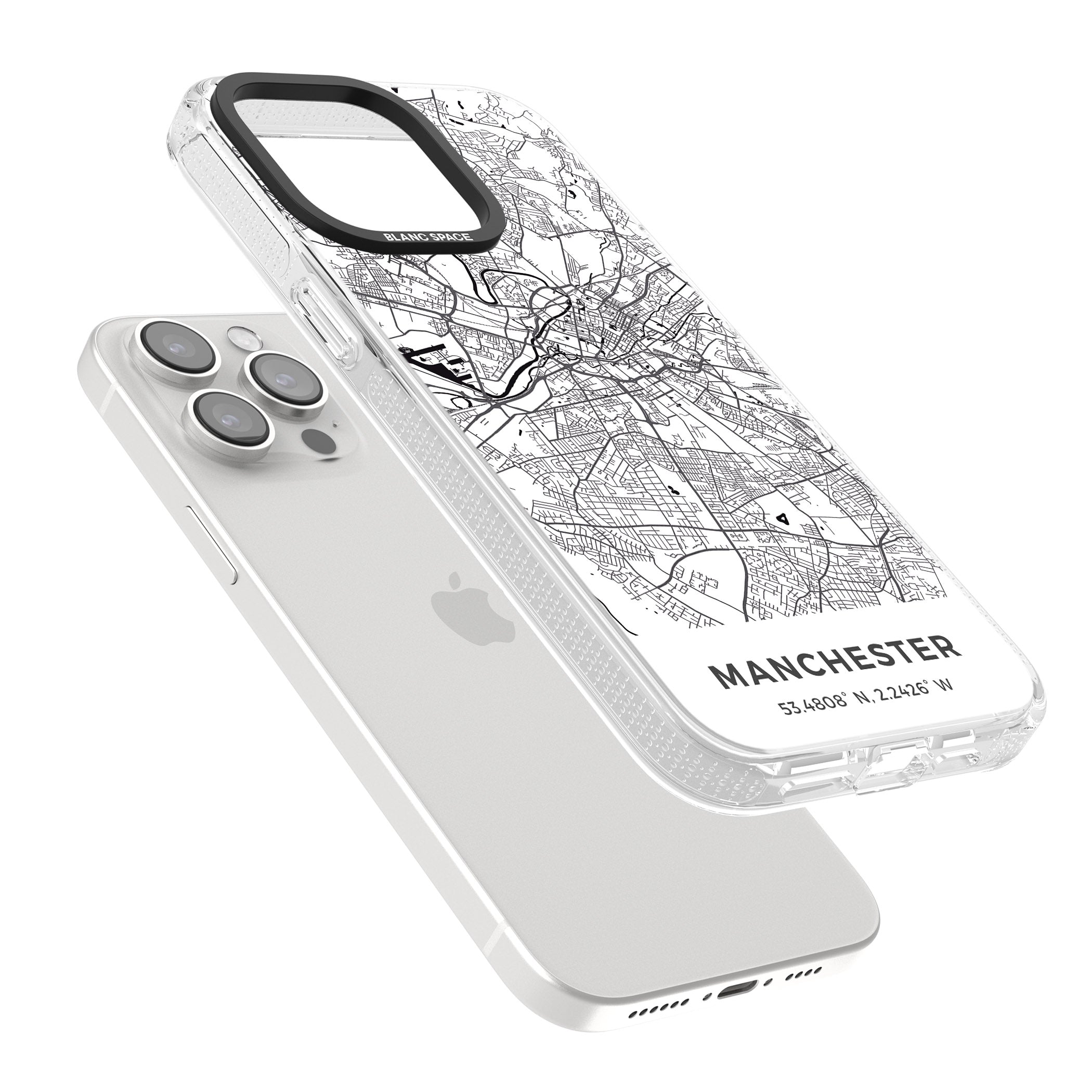 Map of Manchester, England iPhone 15 Pro Max / 15 Pro / 14 Pro Max / 14 Pro / 13 Pro Clear Case Impact Air - Blanc Space