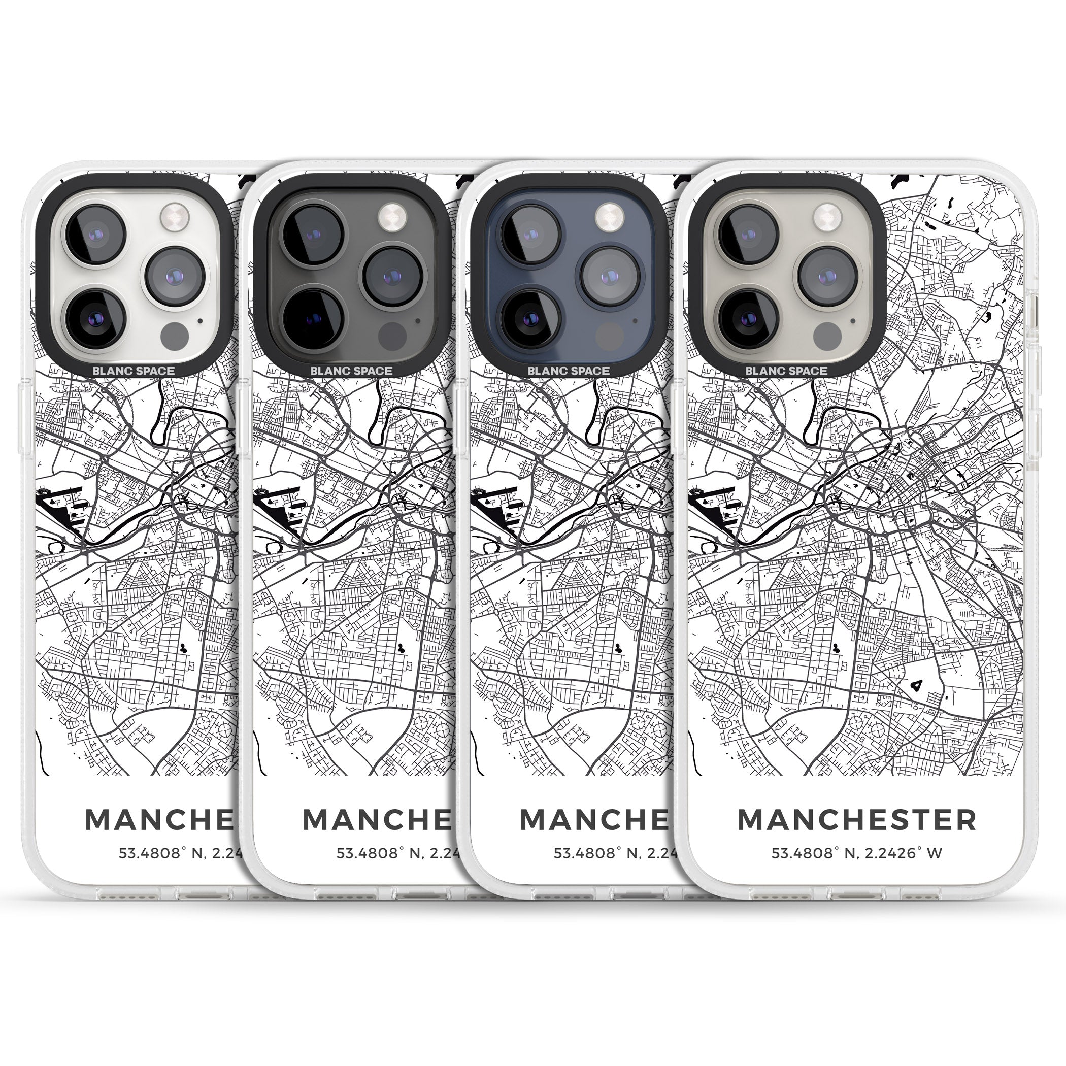 Map of Manchester, England iPhone 15 Pro Max / 15 Pro / 14 Pro Max / 14 Pro / 13 Pro Clear Case Impact Air - Blanc Space