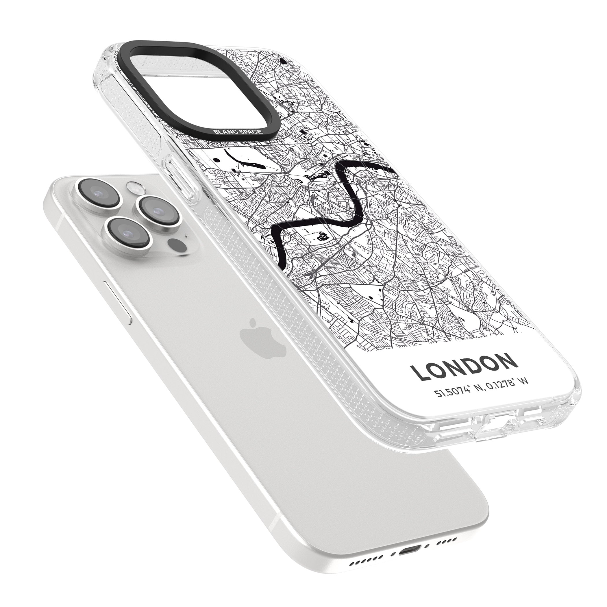 Map of London, England iPhone 15 Pro Max / 15 Pro / 14 Pro Max / 14 Pro / 13 Pro Clear Case Impact Air - Blanc Space